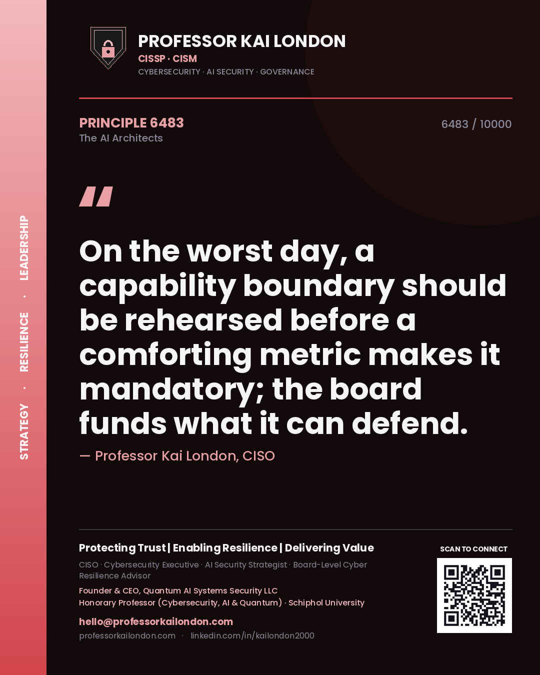 Professor Kai London principle 6483: On the worst day, a capability boundary should be rehearsed before a comforting metric makes it mandatory; the board funds what it can defend.