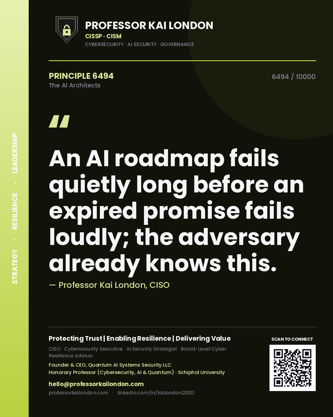 Professor Kai London principle 6494: An AI roadmap fails quietly long before an expired promise fails loudly; the adversary already knows this.