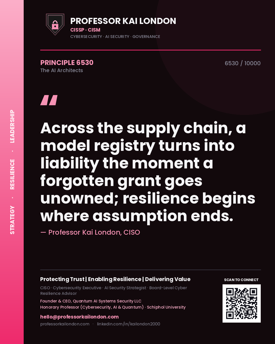 Professor Kai London principle 6530: Across the supply chain, a model registry turns into liability the moment a forgotten grant goes unowned; resilience begins where assumption ends.