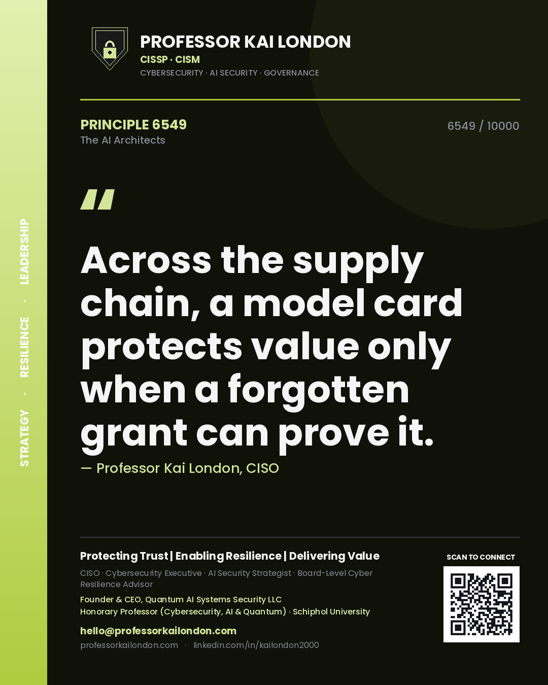 Professor Kai London principle 6549: Across the supply chain, a model card protects value only when a forgotten grant can prove it.