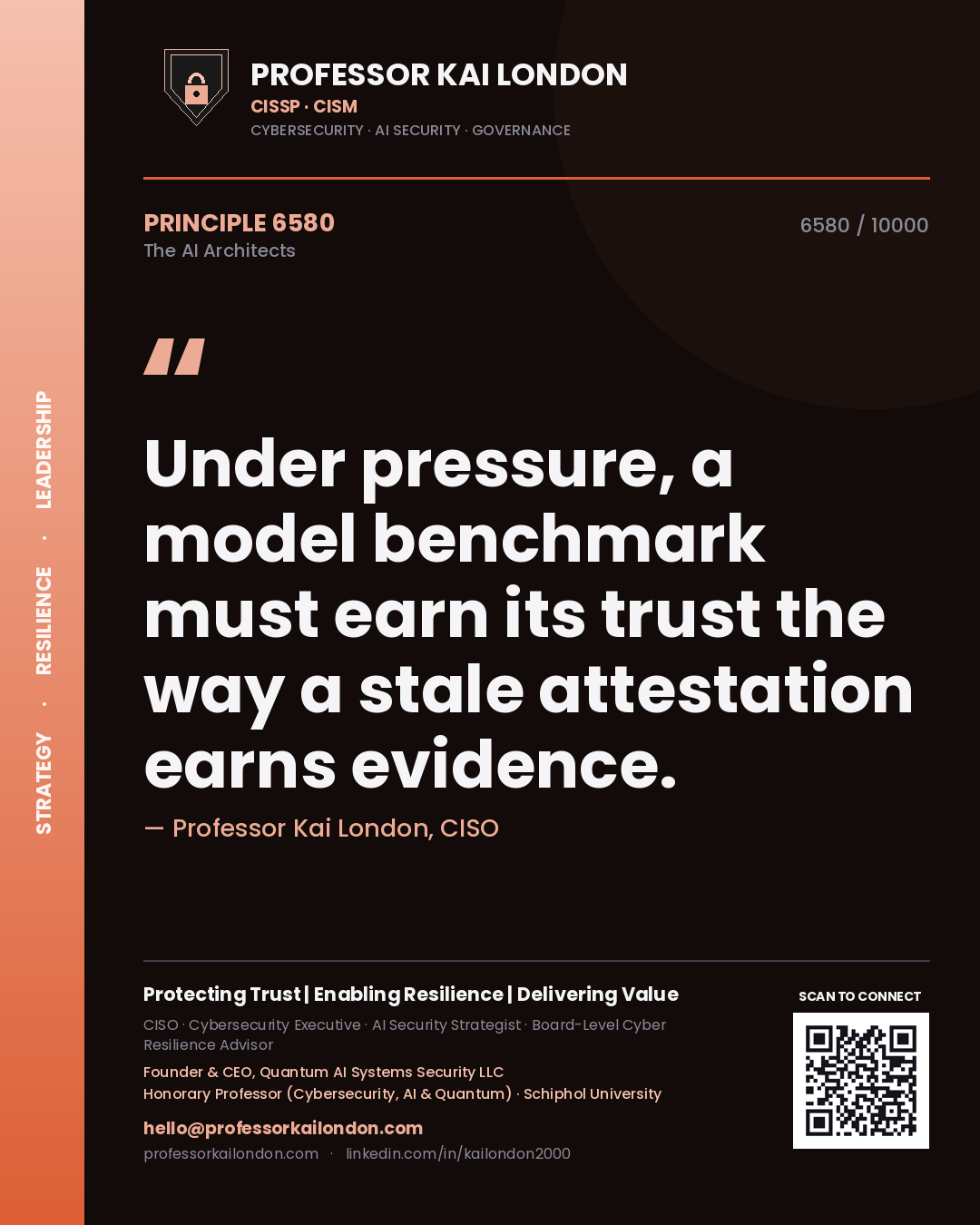 Professor Kai London principle 6580: Under pressure, a model benchmark must earn its trust the way a stale attestation earns evidence.