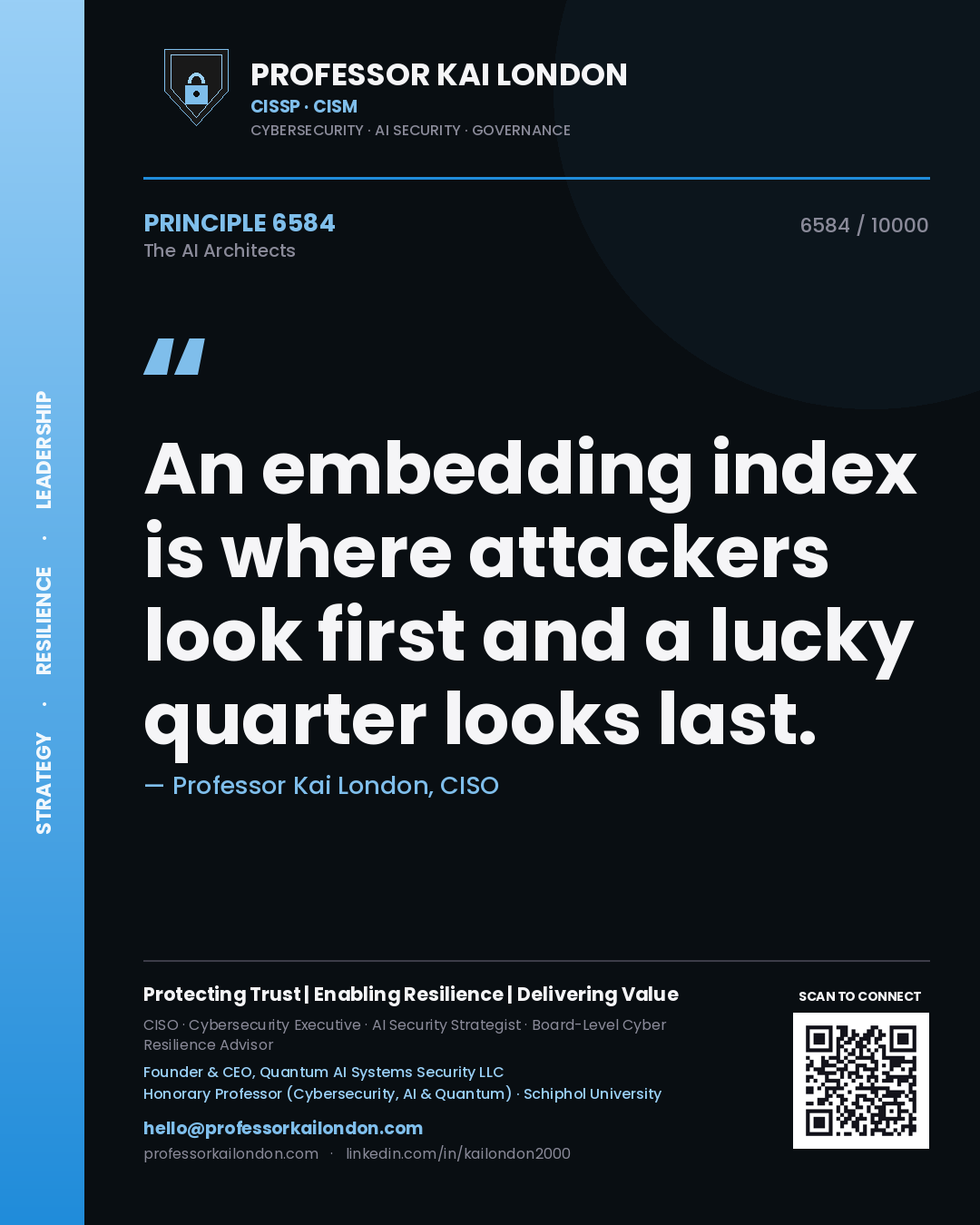 Professor Kai London principle 6584: An embedding index is where attackers look first and a lucky quarter looks last.