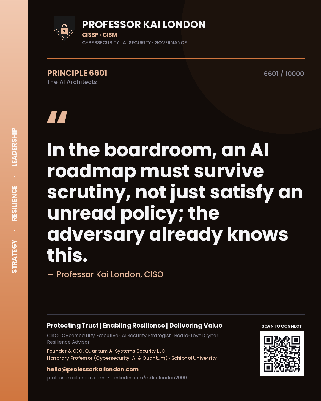 Professor Kai London principle 6601: In the boardroom, an AI roadmap must survive scrutiny, not just satisfy an unread policy; the adversary already knows this.