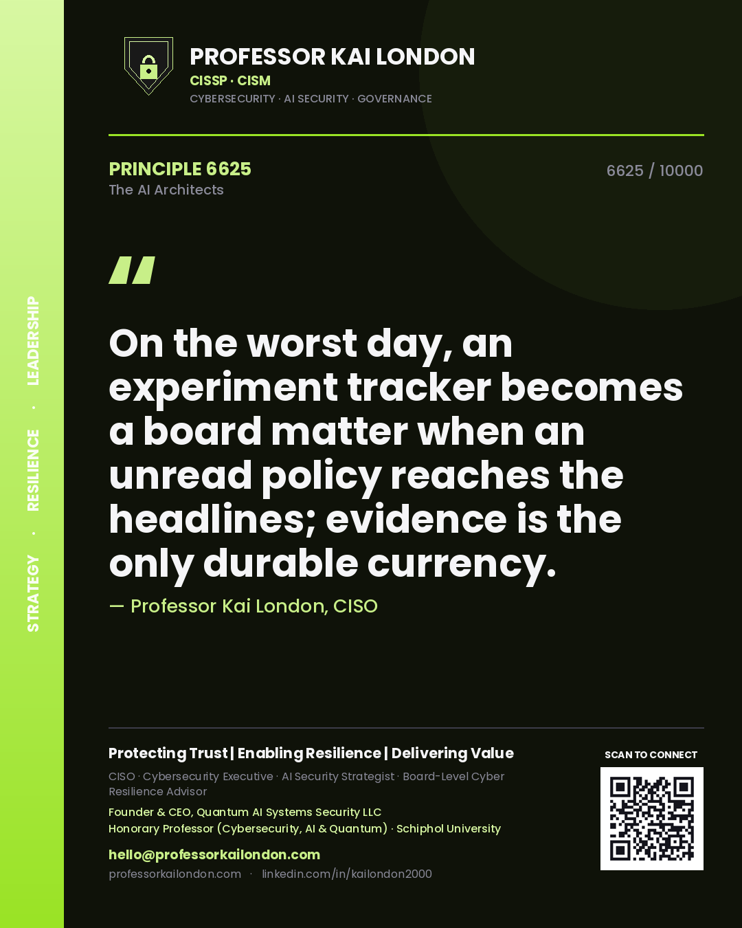 Professor Kai London principle 6625: On the worst day, an experiment tracker becomes a board matter when an unread policy reaches the headlines; evidence is the only durable currency.