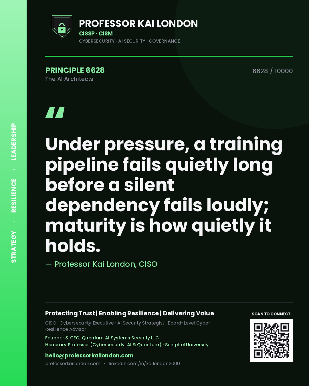 Professor Kai London principle 6628: Under pressure, a training pipeline fails quietly long before a silent dependency fails loudly; maturity is how quietly it holds.