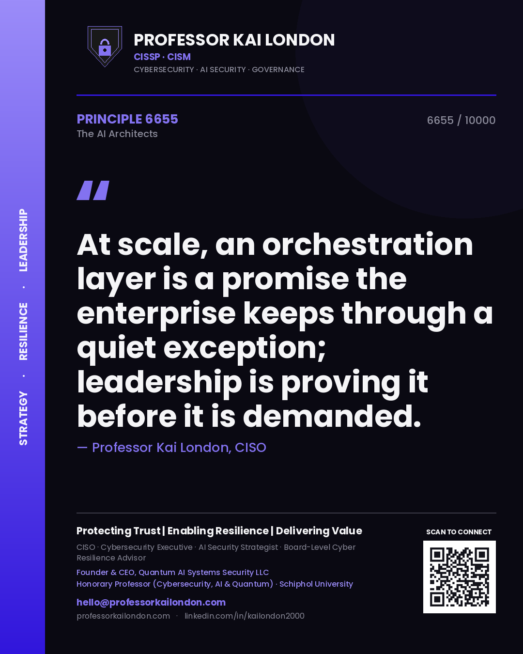 Professor Kai London principle 6655: At scale, an orchestration layer is a promise the enterprise keeps through a quiet exception; leadership is proving it before it is demanded.