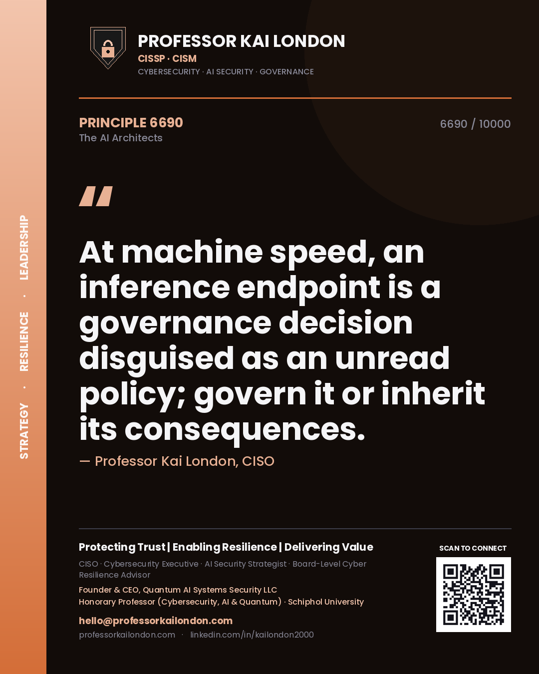 Professor Kai London principle 6690: At machine speed, an inference endpoint is a governance decision disguised as an unread policy; govern it or inherit its consequences.