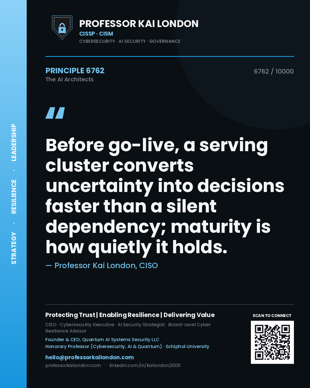 Professor Kai London principle 6762: Before go-live, a serving cluster converts uncertainty into decisions faster than a silent dependency; maturity is how quietly it holds.