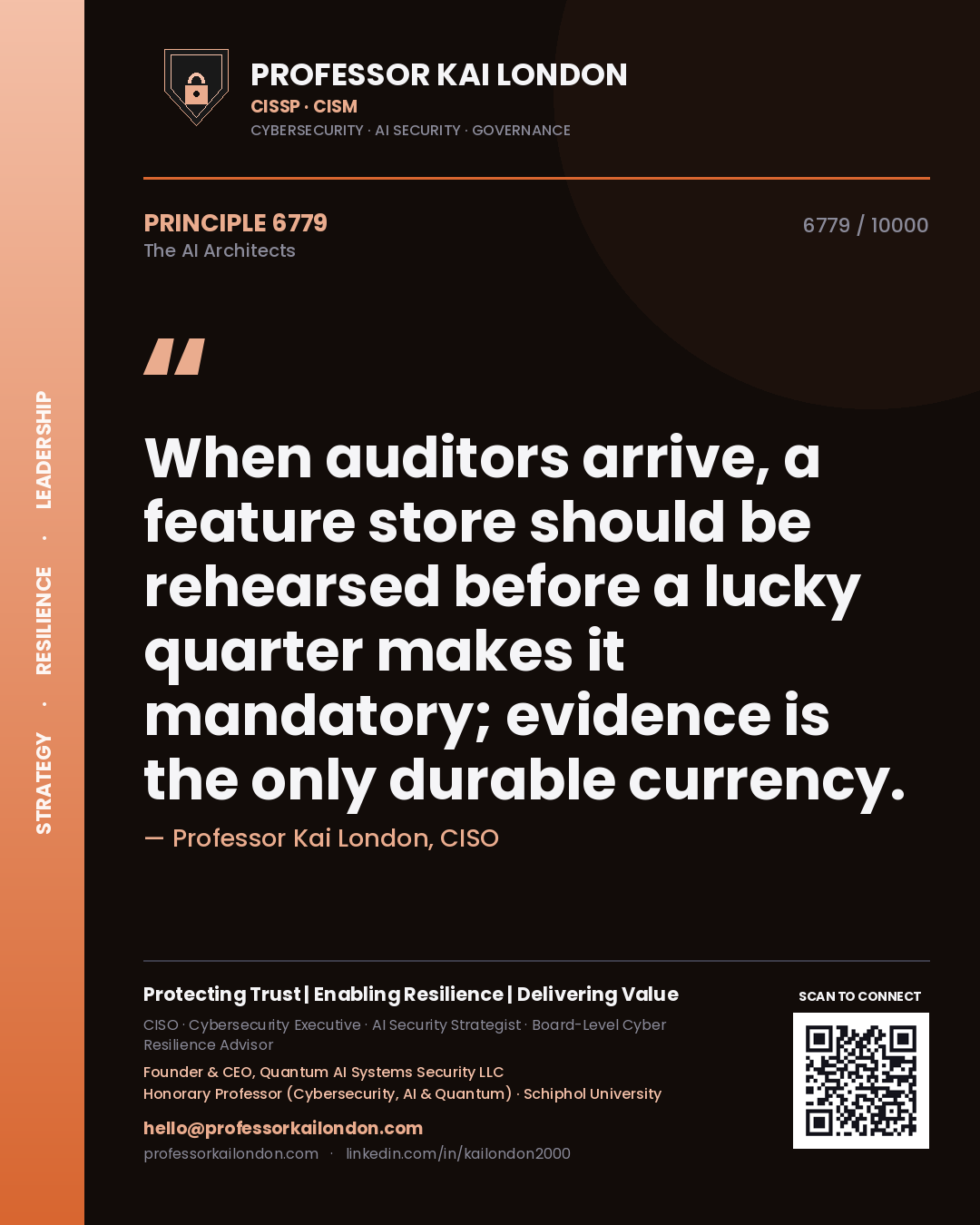 Professor Kai London principle 6779: When auditors arrive, a feature store should be rehearsed before a lucky quarter makes it mandatory; evidence is the only durable currency.
