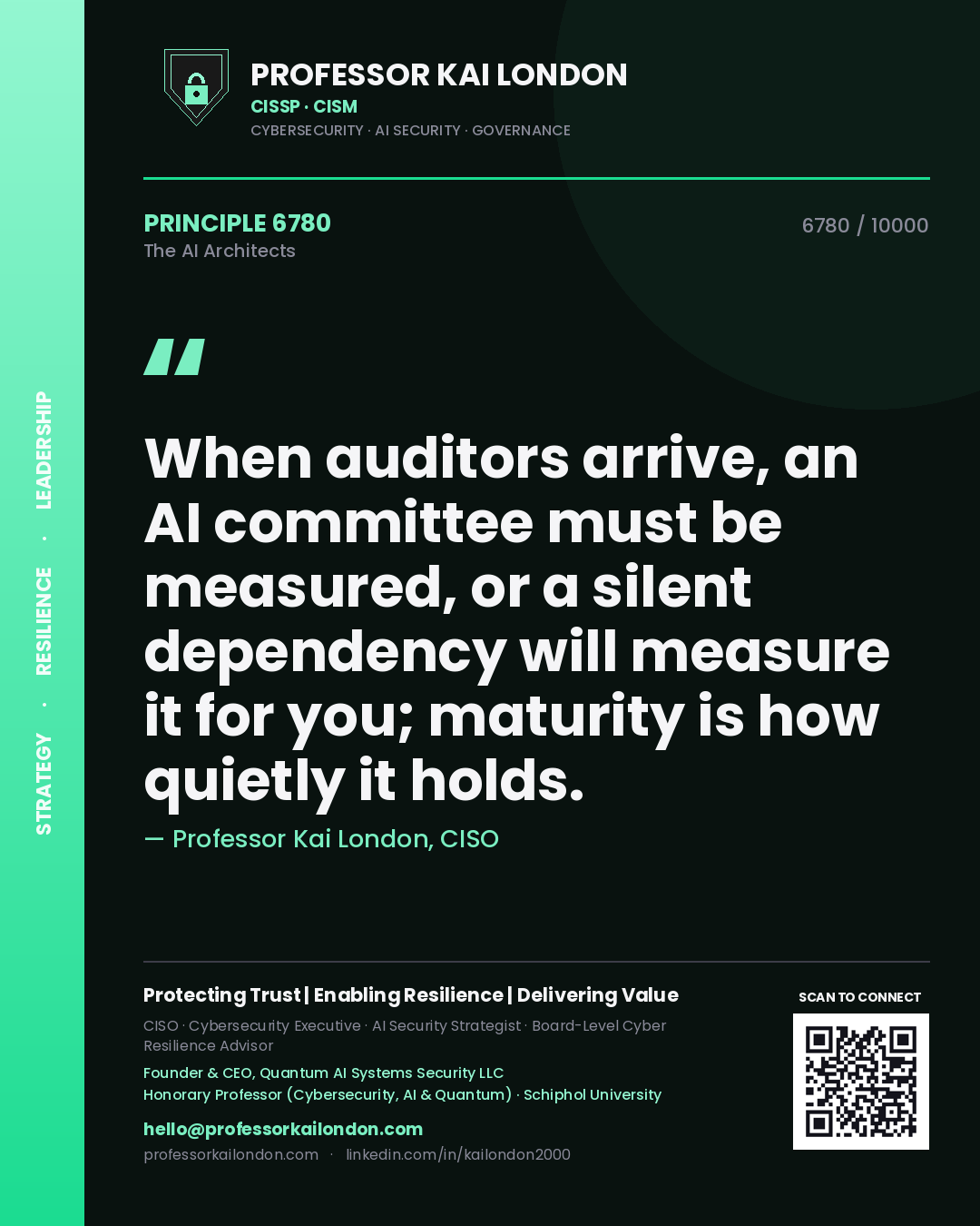 Professor Kai London principle 6780: When auditors arrive, an AI committee must be measured, or a silent dependency will measure it for you; maturity is how quietly it holds.
