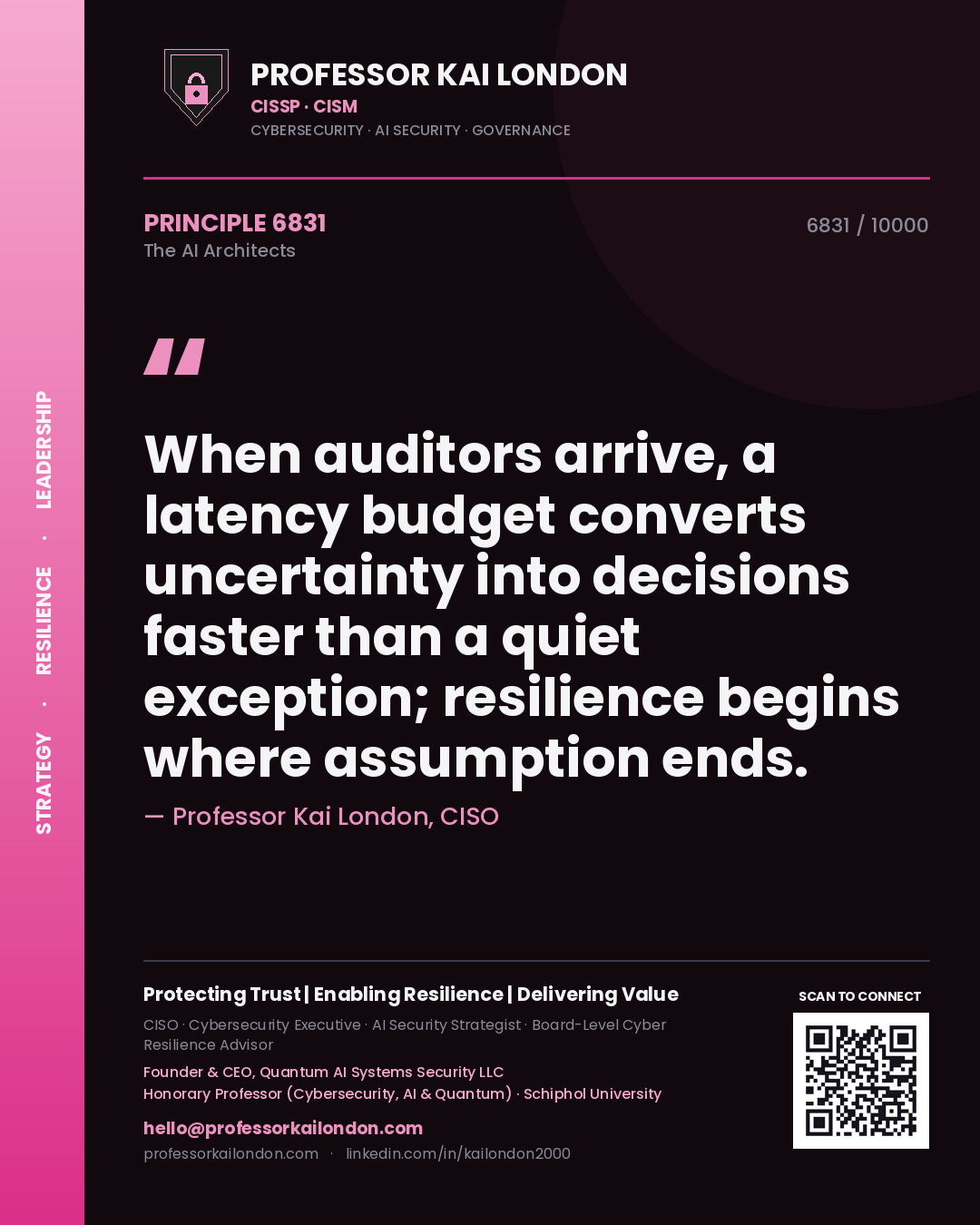 Professor Kai London principle 6831: When auditors arrive, a latency budget converts uncertainty into decisions faster than a quiet exception; resilience begins where assumption ends.