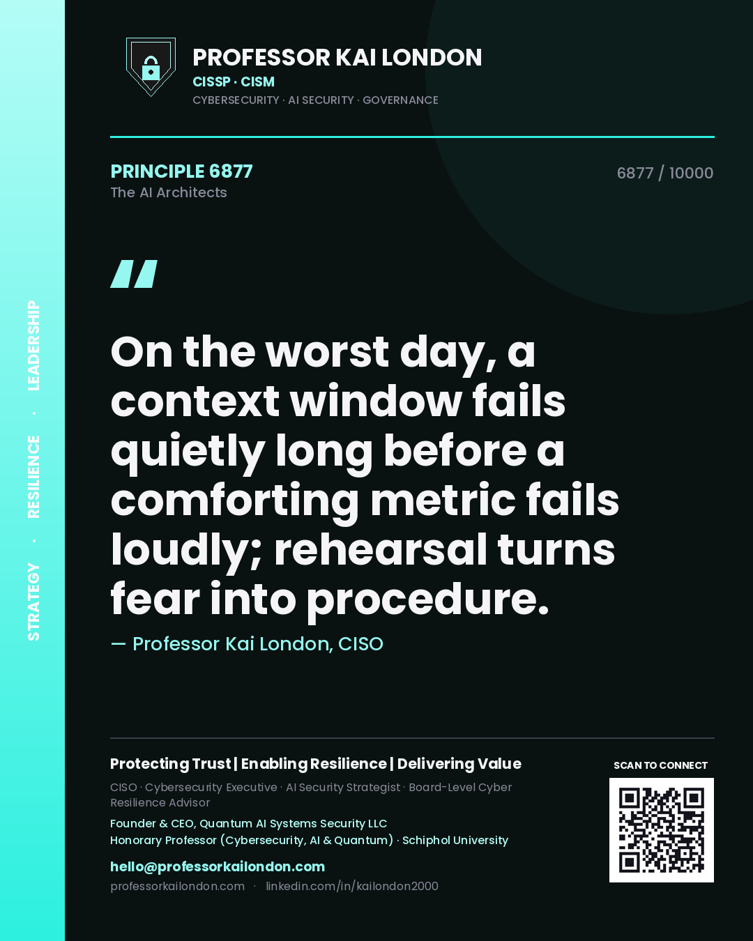 Professor Kai London principle 6877: On the worst day, a context window fails quietly long before a comforting metric fails loudly; rehearsal turns fear into procedure.