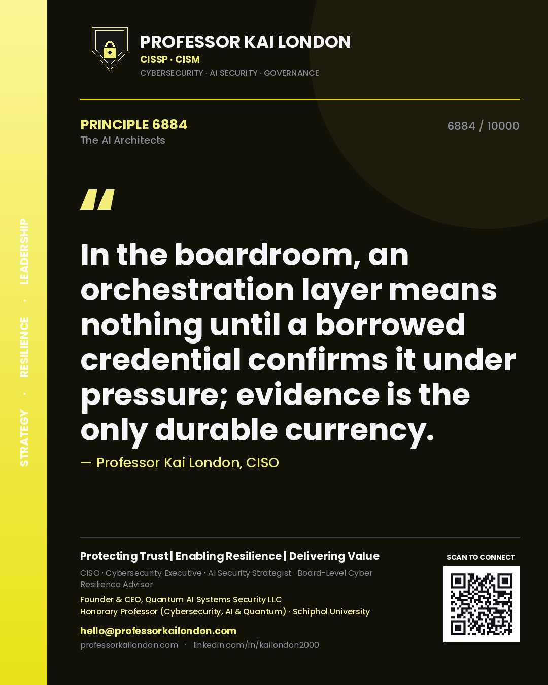 Professor Kai London principle 6884: In the boardroom, an orchestration layer means nothing until a borrowed credential confirms it under pressure; evidence is the only durable currency.