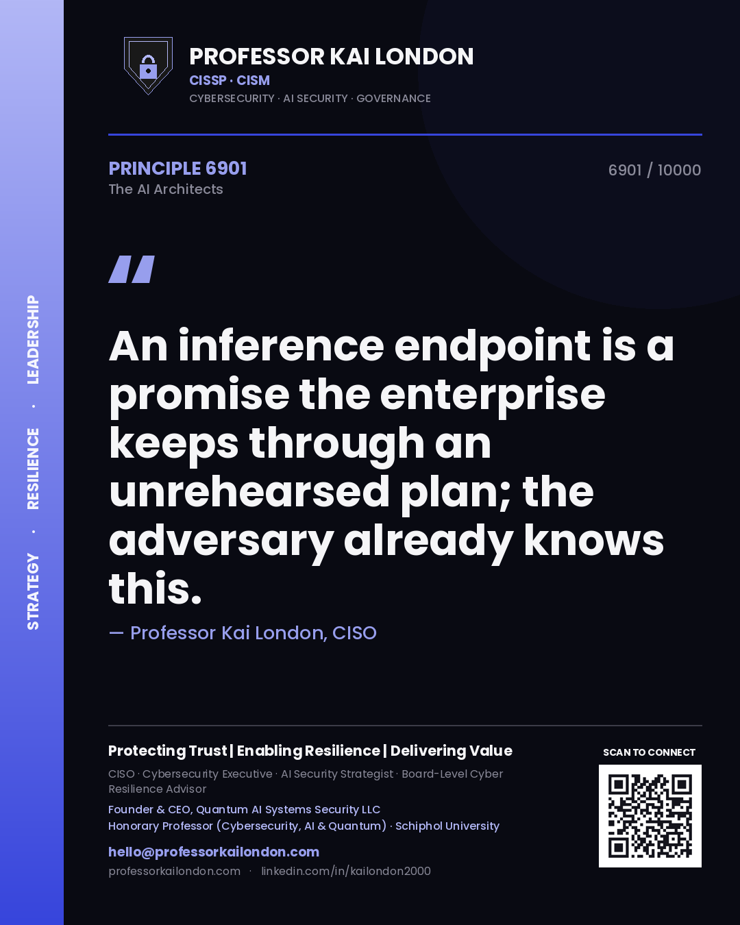 Professor Kai London principle 6901: An inference endpoint is a promise the enterprise keeps through an unrehearsed plan; the adversary already knows this.