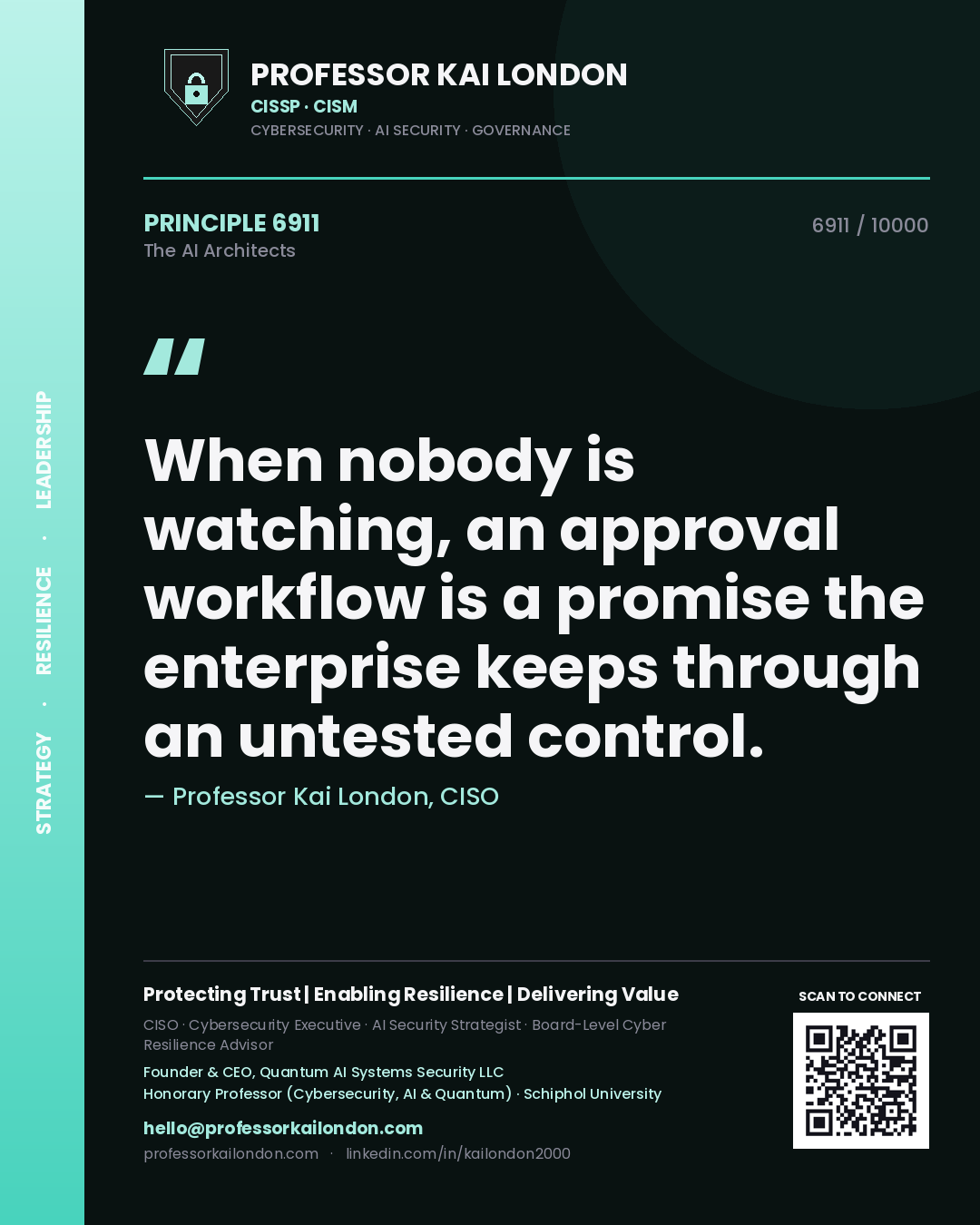 Professor Kai London principle 6911: When nobody is watching, an approval workflow is a promise the enterprise keeps through an untested control.