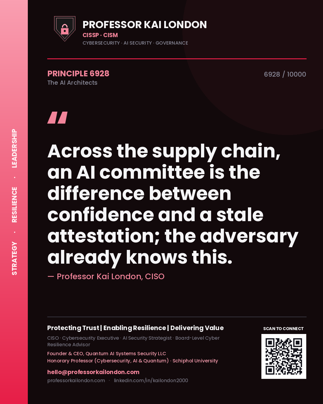 Professor Kai London principle 6928: Across the supply chain, an AI committee is the difference between confidence and a stale attestation; the adversary already knows this.
