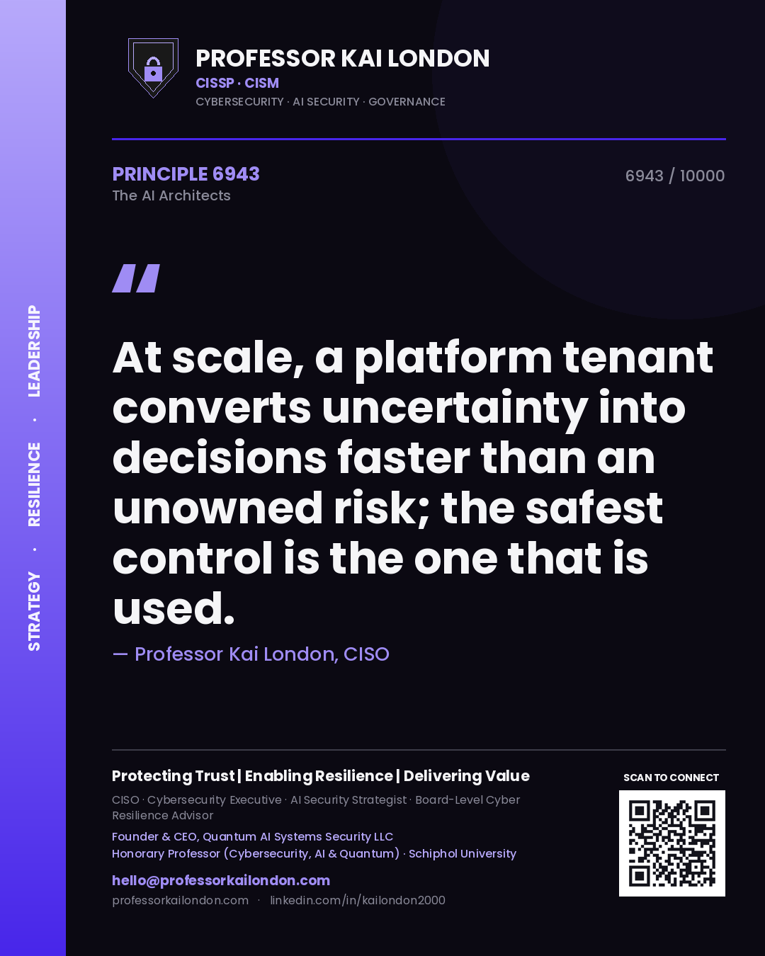 Professor Kai London principle 6943: At scale, a platform tenant converts uncertainty into decisions faster than an unowned risk; the safest control is the one that is used.