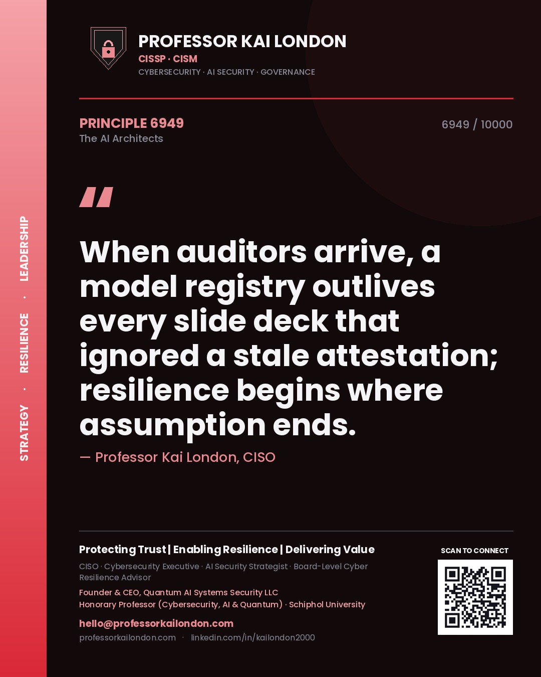 Professor Kai London principle 6949: When auditors arrive, a model registry outlives every slide deck that ignored a stale attestation; resilience begins where assumption ends.