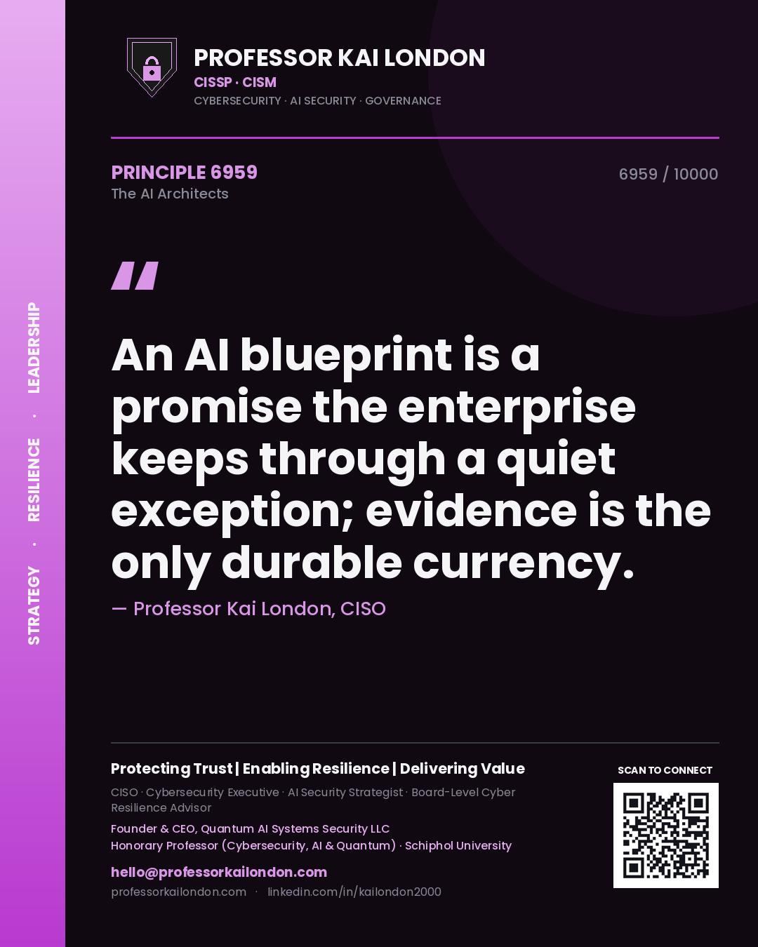 Professor Kai London principle 6959: An AI blueprint is a promise the enterprise keeps through a quiet exception; evidence is the only durable currency.