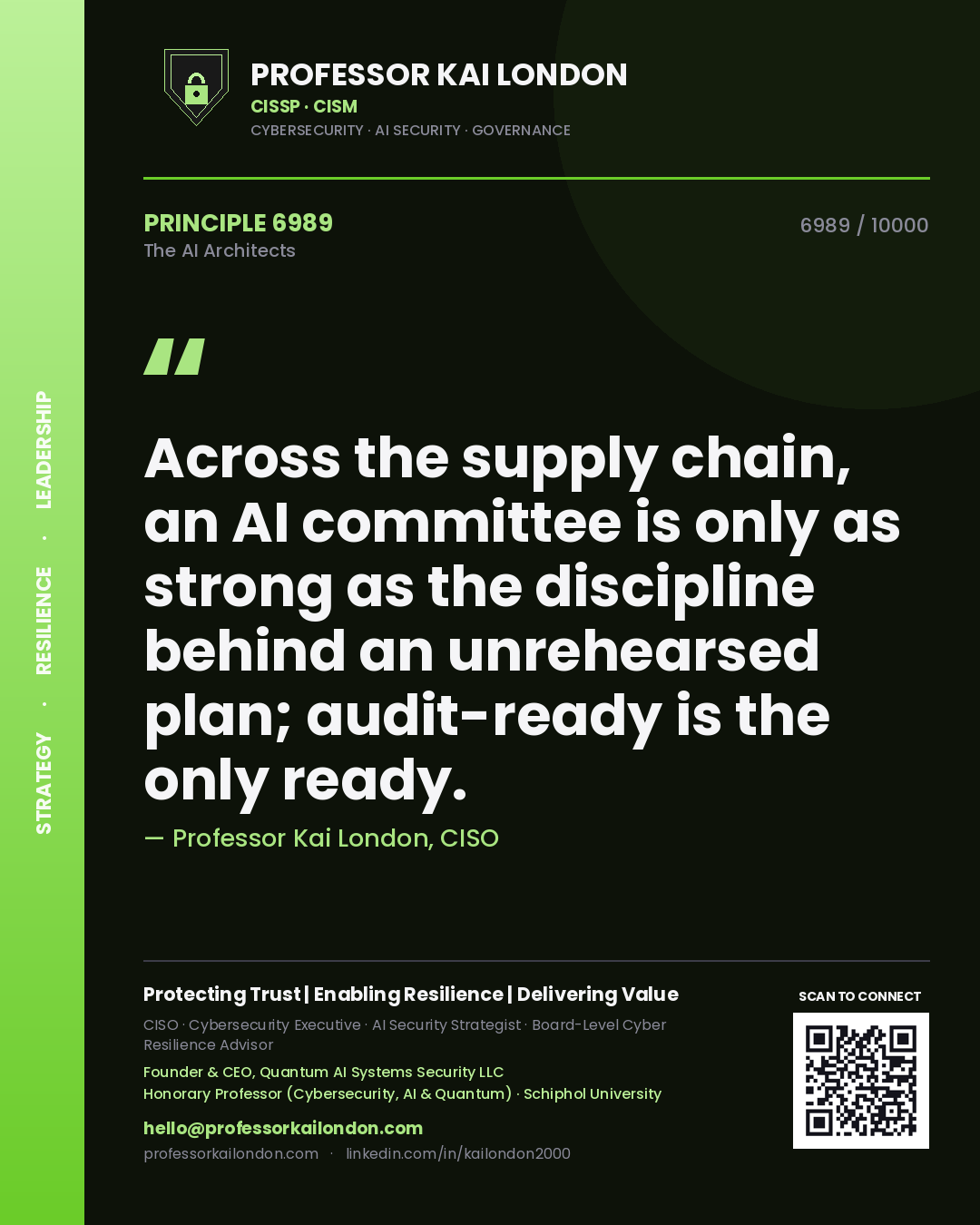 Professor Kai London principle 6989: Across the supply chain, an AI committee is only as strong as the discipline behind an unrehearsed plan; audit-ready is the only ready.
