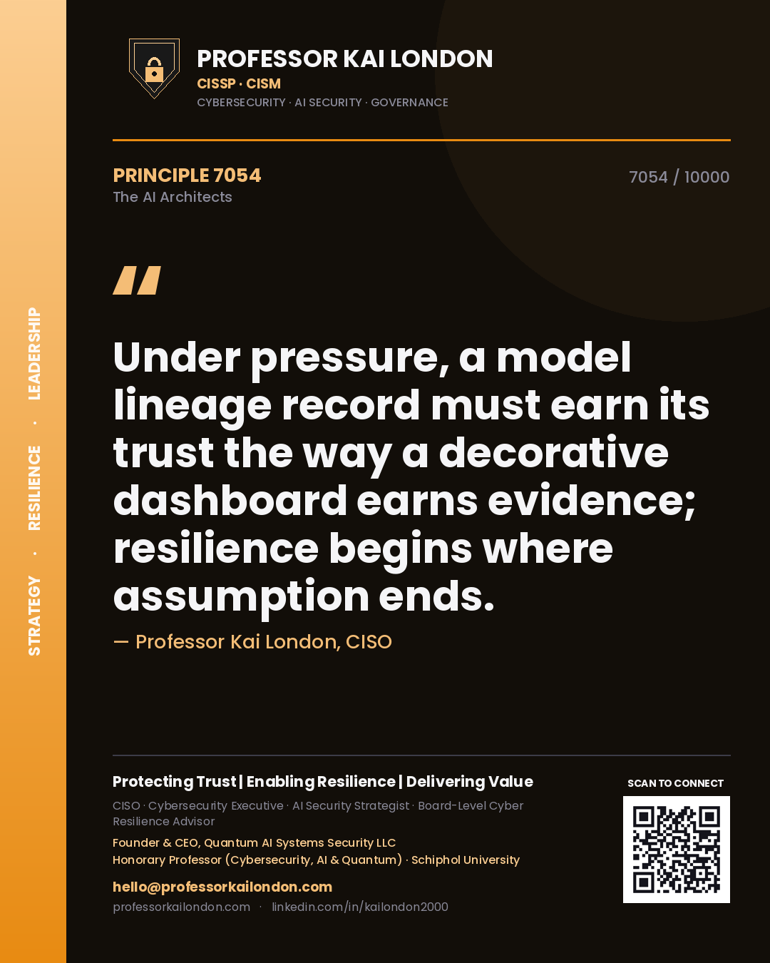 Professor Kai London principle 7054: Under pressure, a model lineage record must earn its trust the way a decorative dashboard earns evidence; resilience begins where assumption ends.