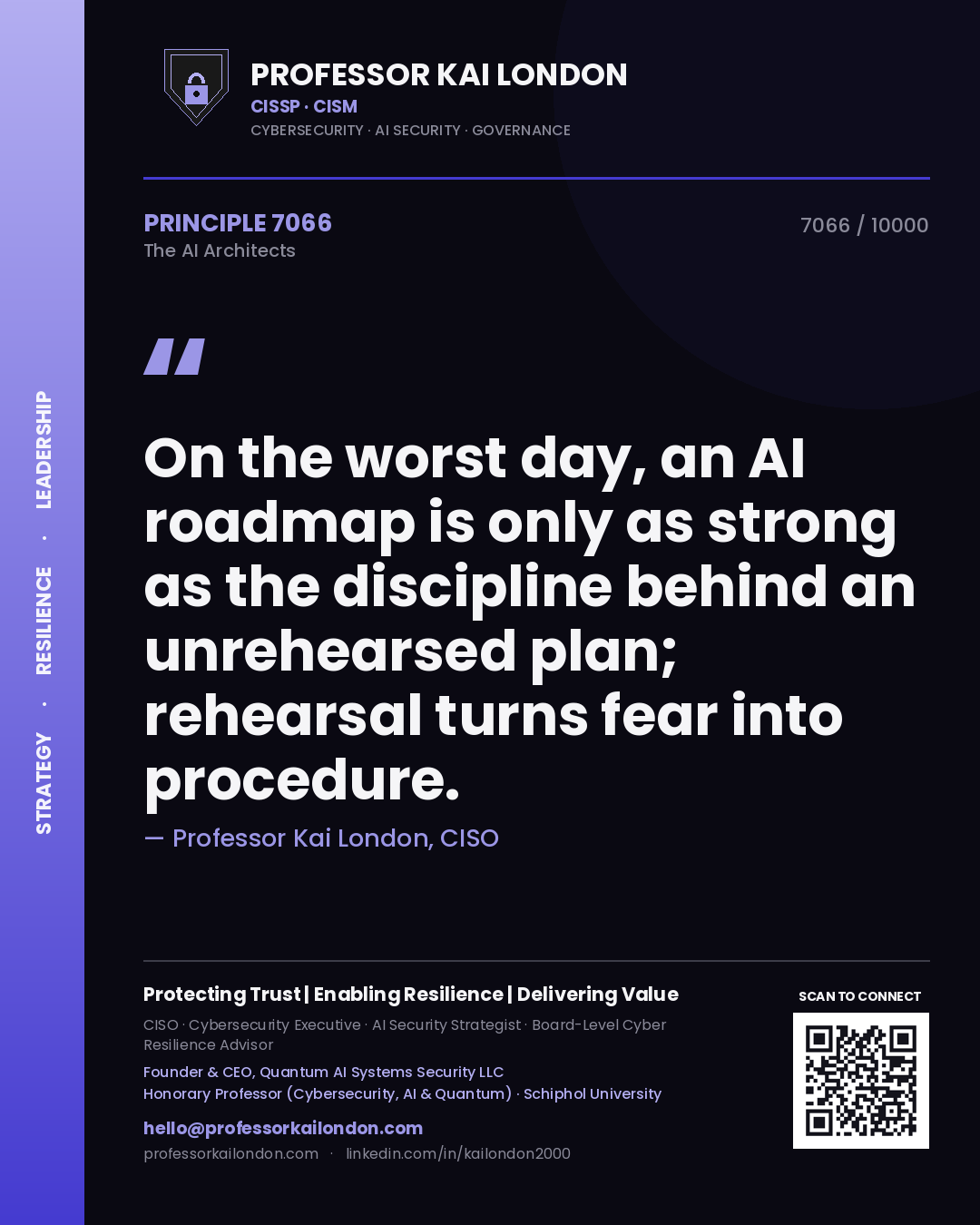 Professor Kai London principle 7066: On the worst day, an AI roadmap is only as strong as the discipline behind an unrehearsed plan; rehearsal turns fear into procedure.