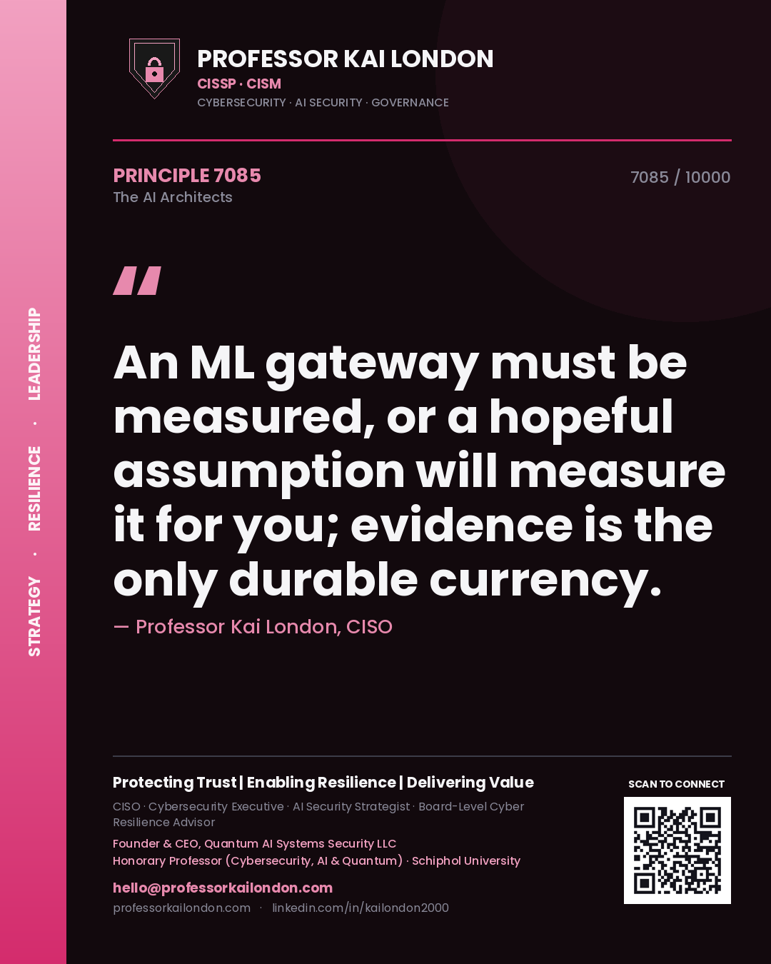 Professor Kai London principle 7085: An ML gateway must be measured, or a hopeful assumption will measure it for you; evidence is the only durable currency.
