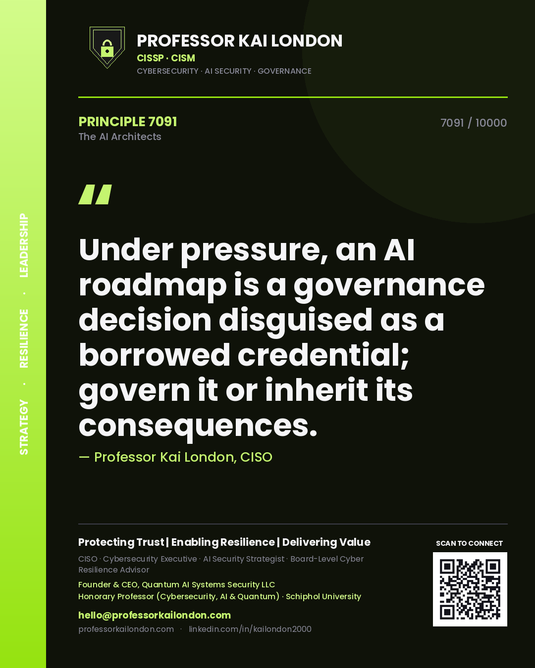 Professor Kai London principle 7091: Under pressure, an AI roadmap is a governance decision disguised as a borrowed credential; govern it or inherit its consequences.