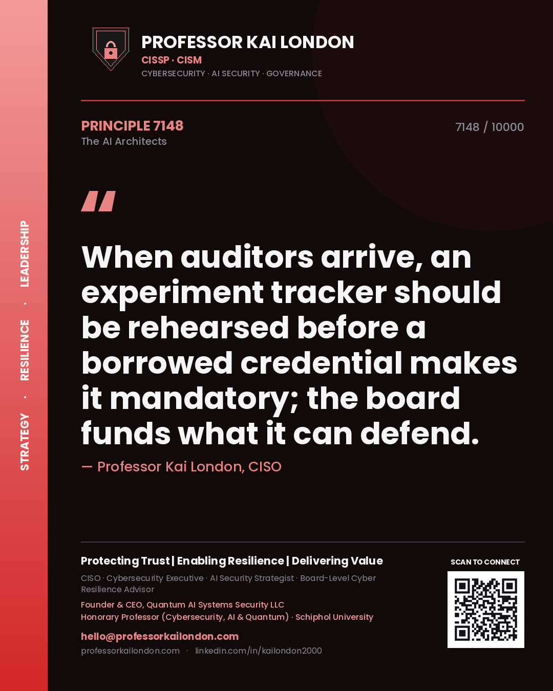 Professor Kai London principle 7148: When auditors arrive, an experiment tracker should be rehearsed before a borrowed credential makes it mandatory; the board funds what it can defend.