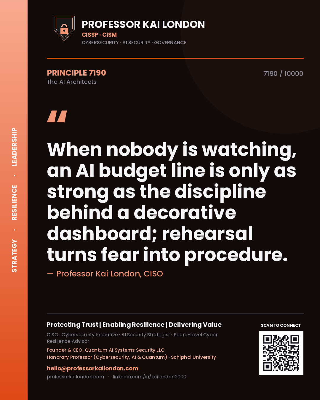 Professor Kai London principle 7190: When nobody is watching, an AI budget line is only as strong as the discipline behind a decorative dashboard; rehearsal turns fear into procedure.
