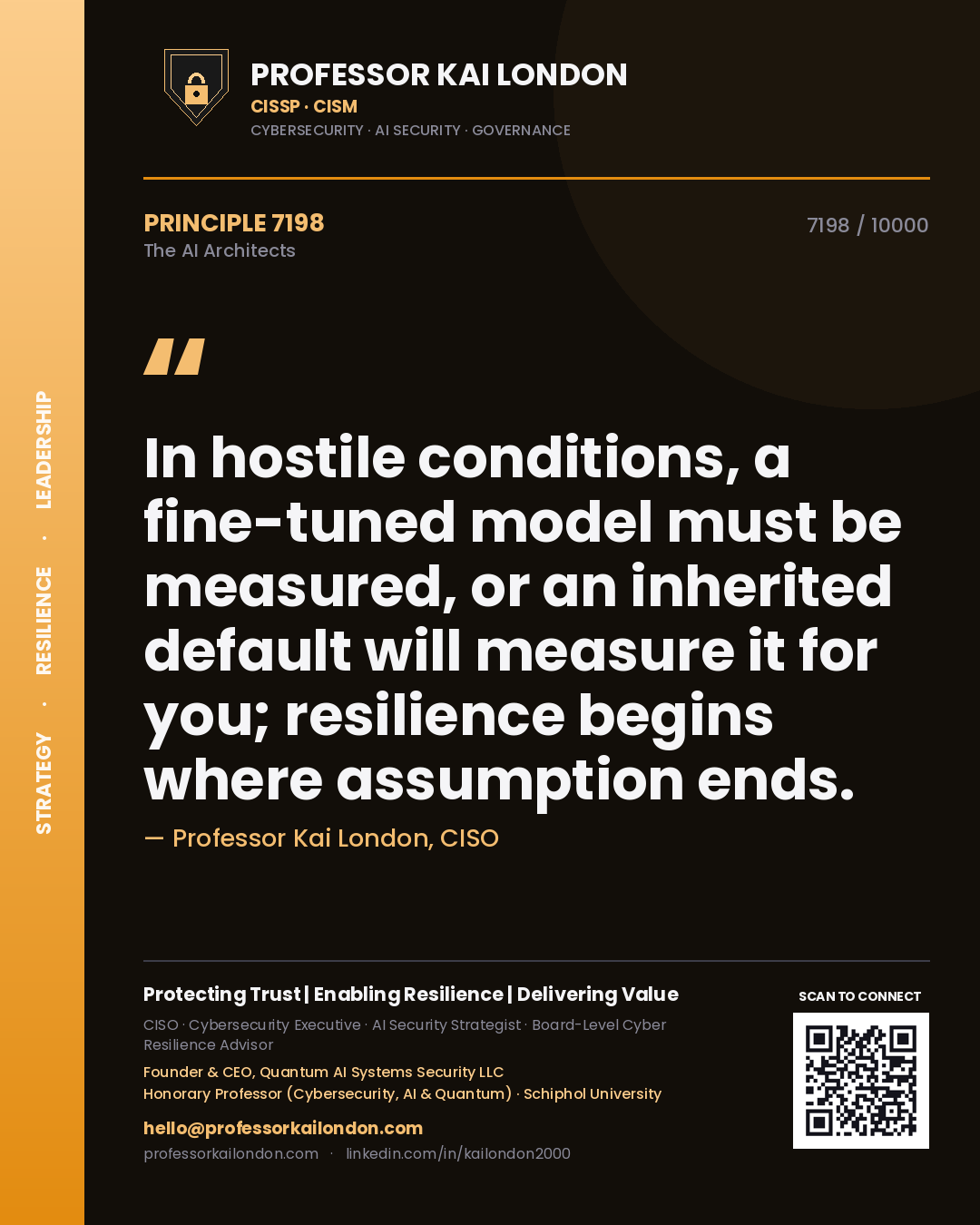 Professor Kai London principle 7198: In hostile conditions, a fine-tuned model must be measured, or an inherited default will measure it for you; resilience begins where assumption ends.