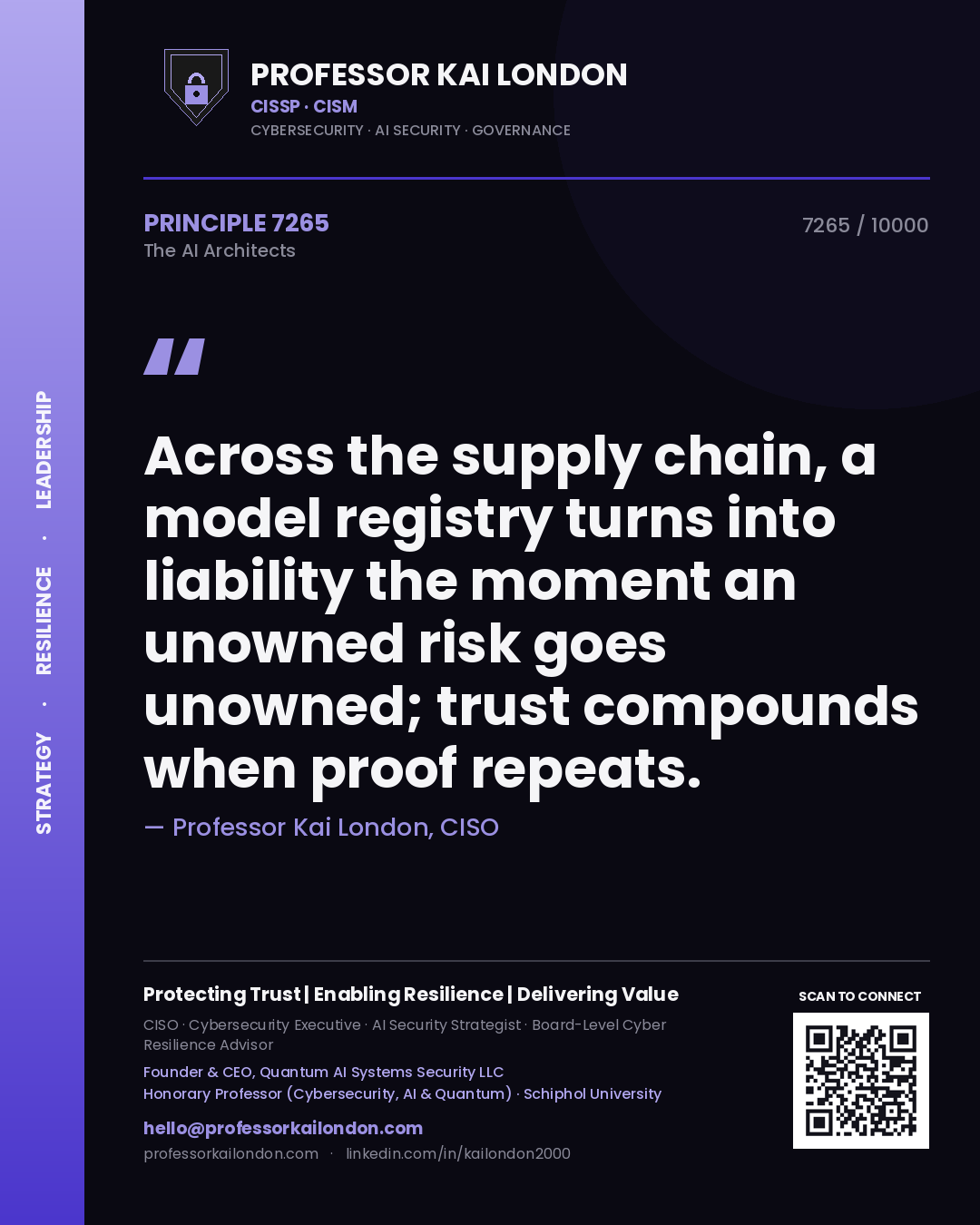 Professor Kai London principle 7265: Across the supply chain, a model registry turns into liability the moment an unowned risk goes unowned; trust compounds when proof repeats.