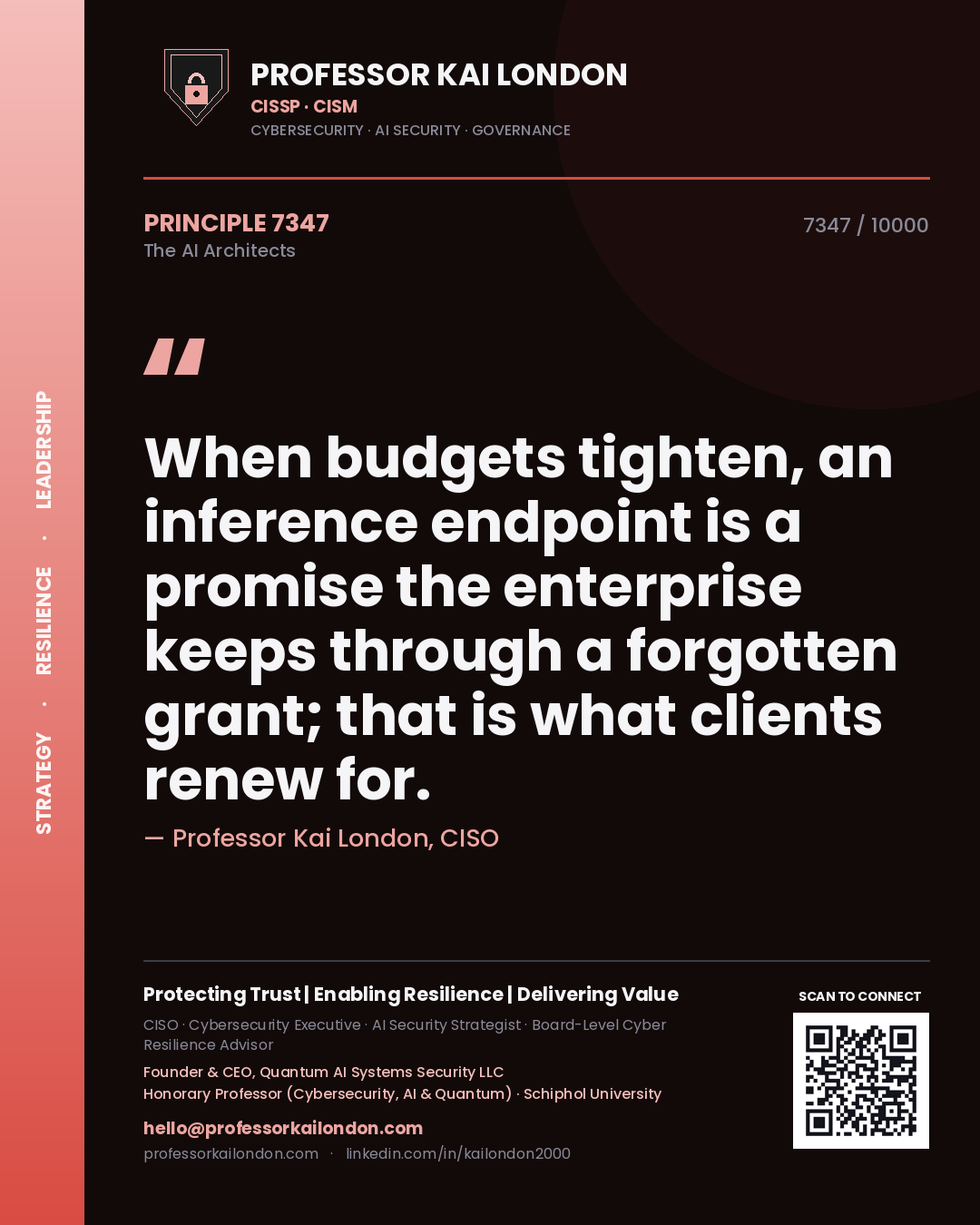 Professor Kai London principle 7347: When budgets tighten, an inference endpoint is a promise the enterprise keeps through a forgotten grant; that is what clients renew for.