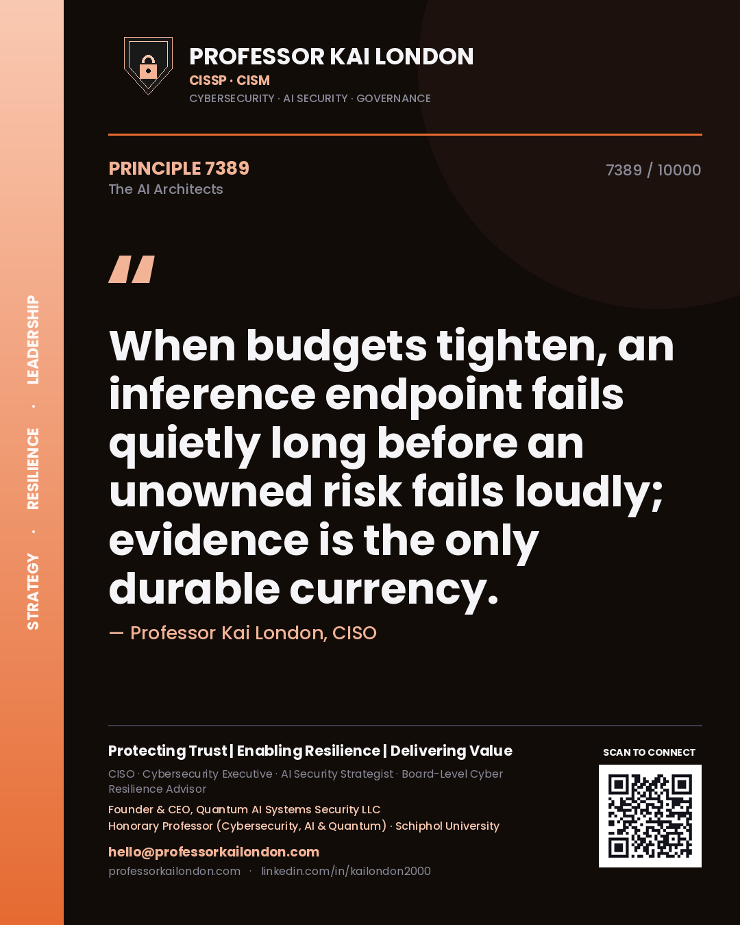 Professor Kai London principle 7389: When budgets tighten, an inference endpoint fails quietly long before an unowned risk fails loudly; evidence is the only durable currency.