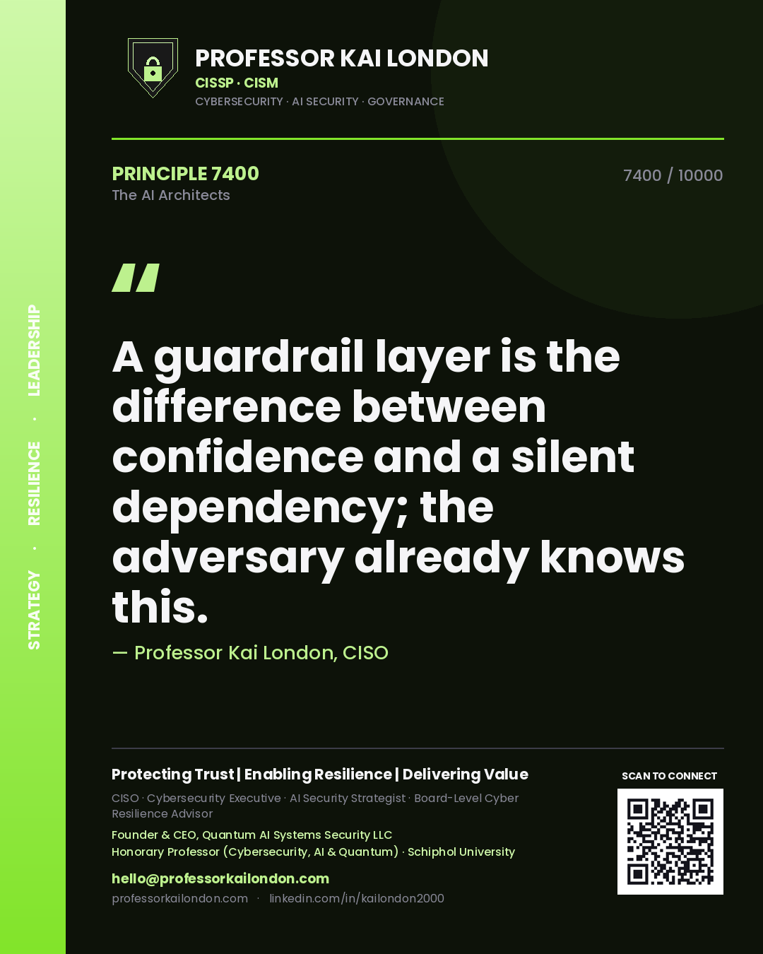 Professor Kai London principle 7400: A guardrail layer is the difference between confidence and a silent dependency; the adversary already knows this.