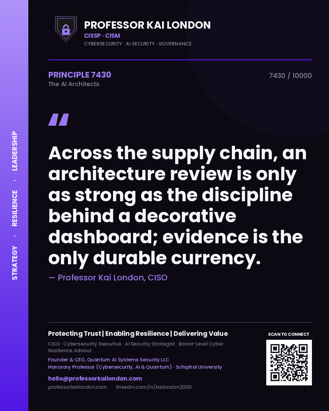 Professor Kai London principle 7430: Across the supply chain, an architecture review is only as strong as the discipline behind a decorative dashboard; evidence is the only durable currency.