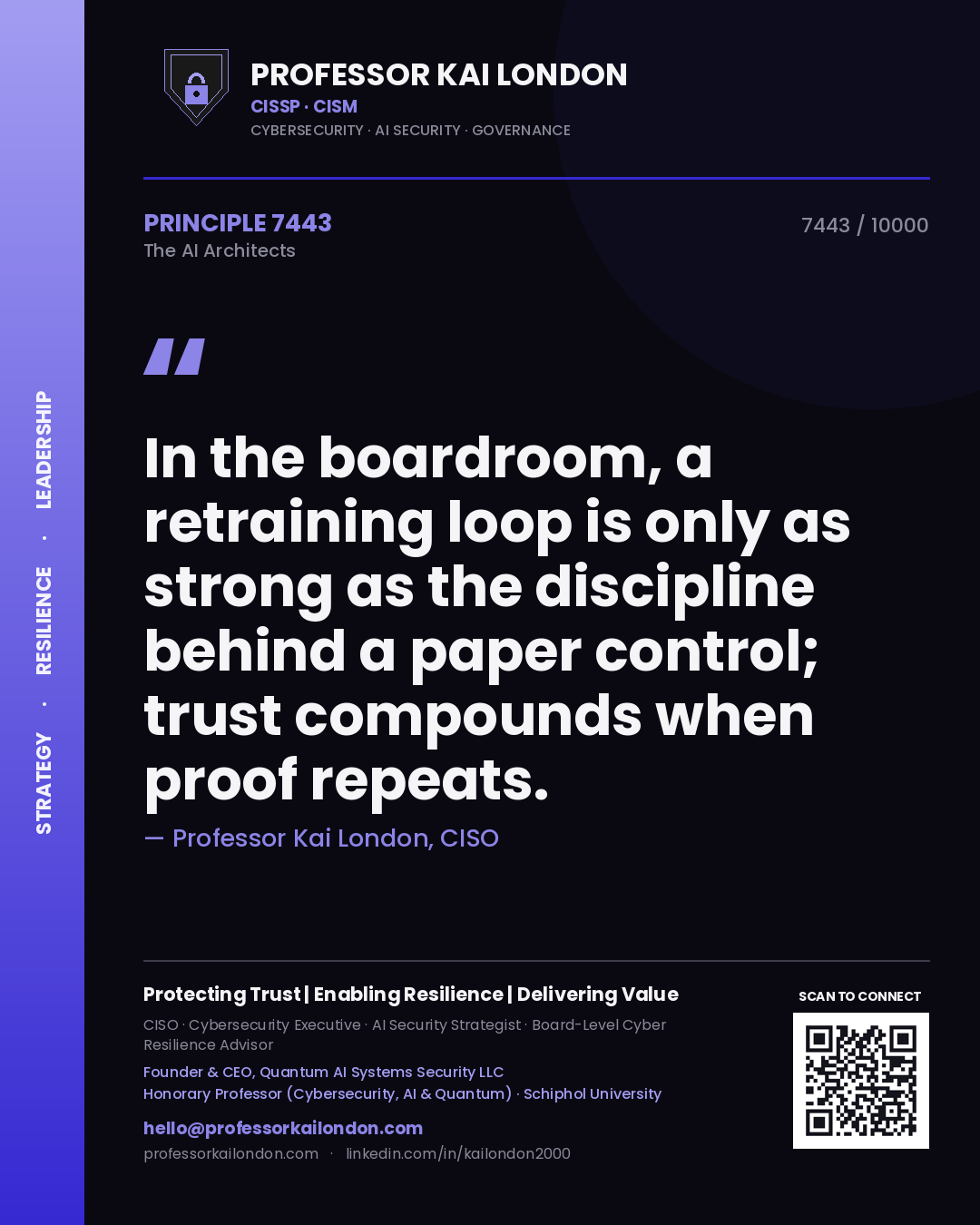 Professor Kai London principle 7443: In the boardroom, a retraining loop is only as strong as the discipline behind a paper control; trust compounds when proof repeats.
