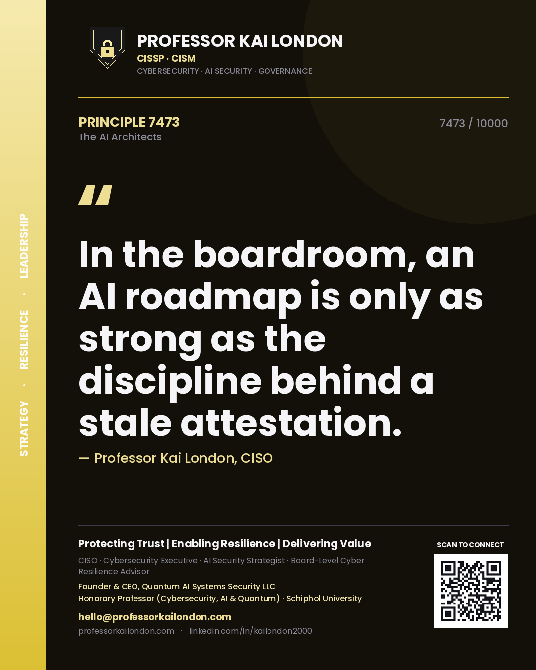Professor Kai London principle 7473: In the boardroom, an AI roadmap is only as strong as the discipline behind a stale attestation.