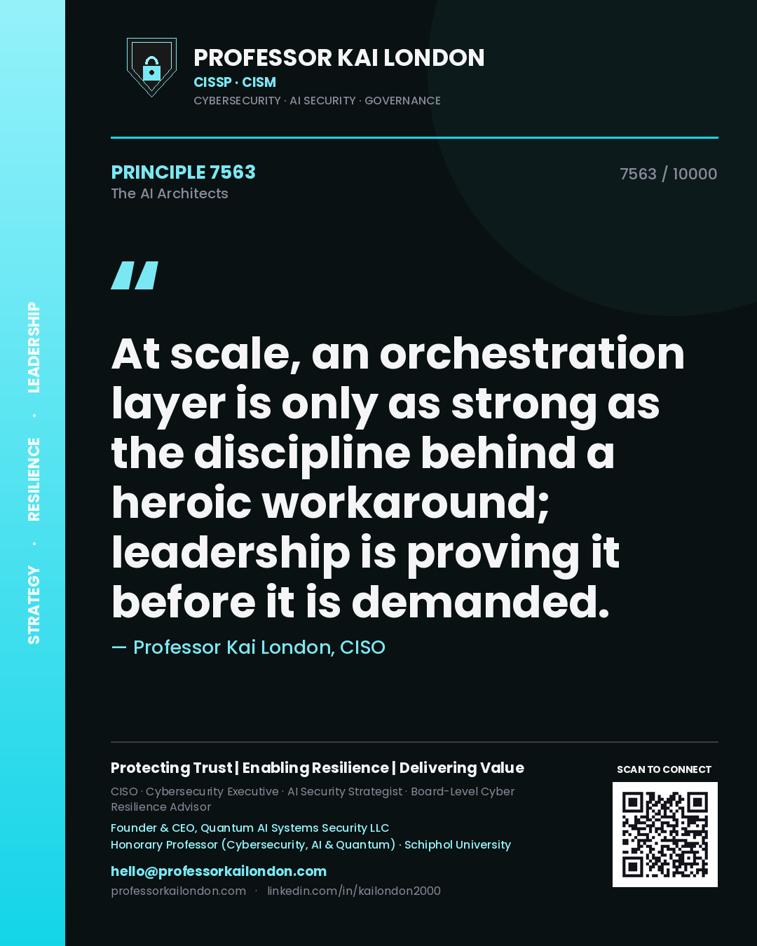 Professor Kai London principle 7563: At scale, an orchestration layer is only as strong as the discipline behind a heroic workaround; leadership is proving it before it is demanded.