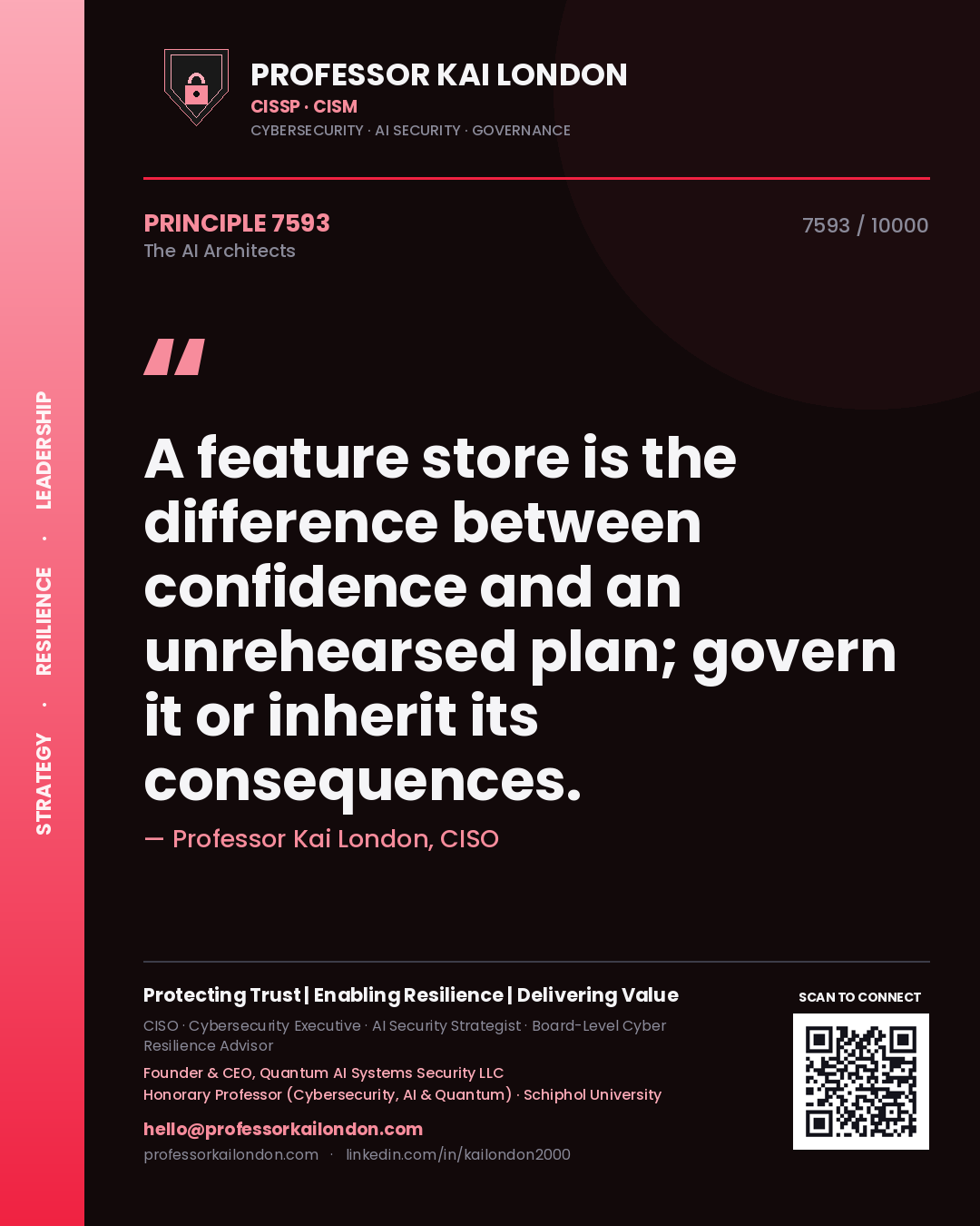 Professor Kai London principle 7593: A feature store is the difference between confidence and an unrehearsed plan; govern it or inherit its consequences.