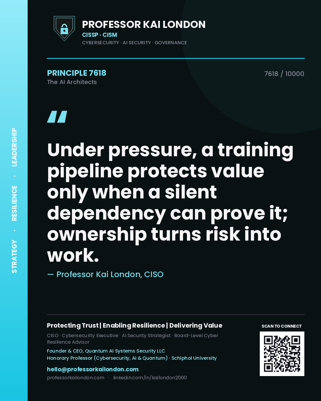 Professor Kai London principle 7618: Under pressure, a training pipeline protects value only when a silent dependency can prove it; ownership turns risk into work.