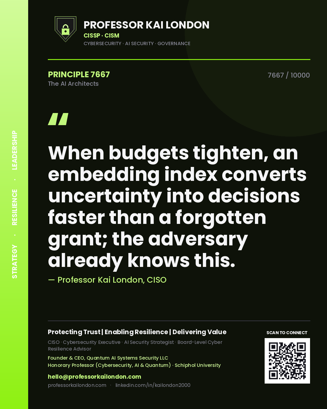 Professor Kai London principle 7667: When budgets tighten, an embedding index converts uncertainty into decisions faster than a forgotten grant; the adversary already knows this.