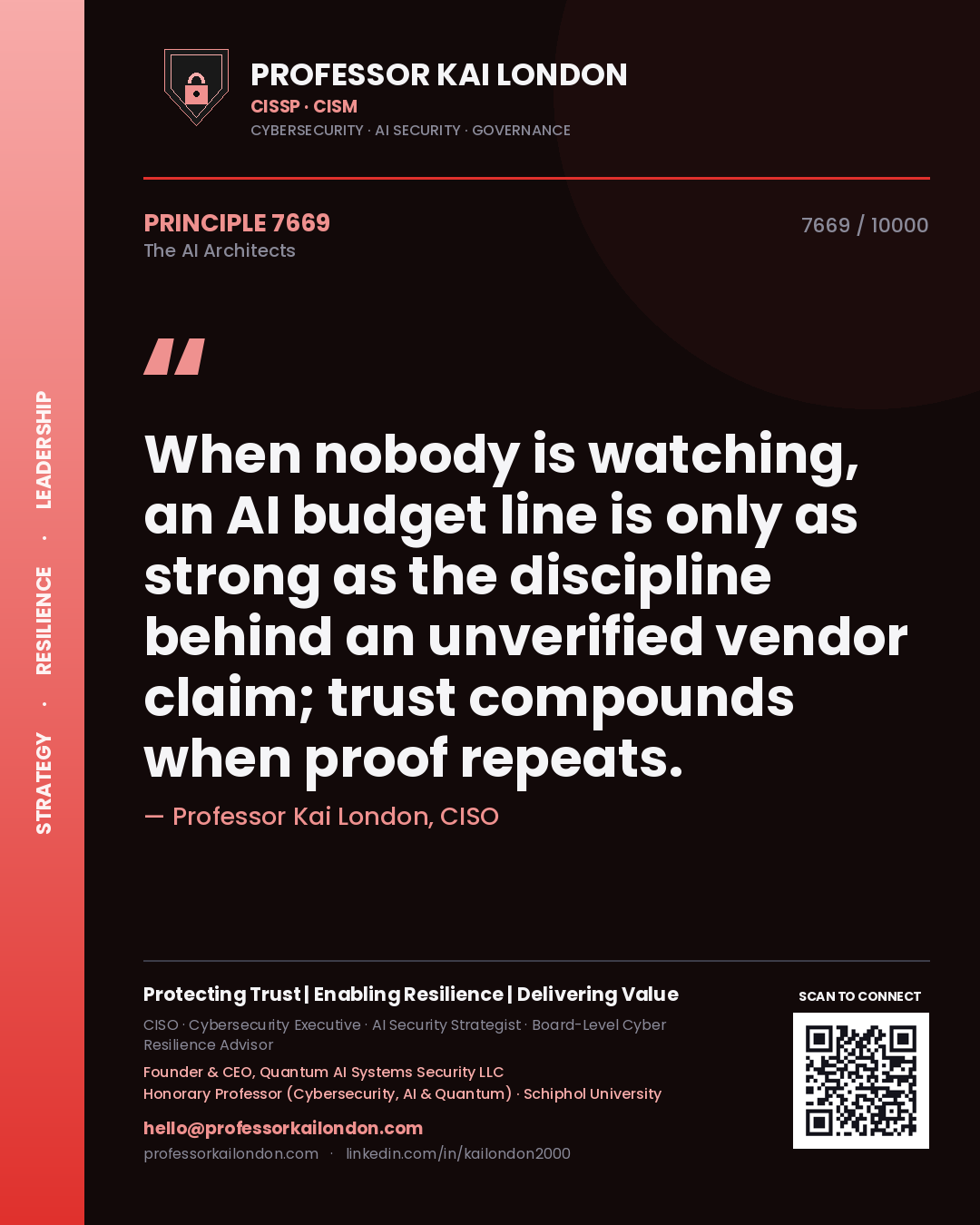 Professor Kai London principle 7669: When nobody is watching, an AI budget line is only as strong as the discipline behind an unverified vendor claim; trust compounds when proof repeats.