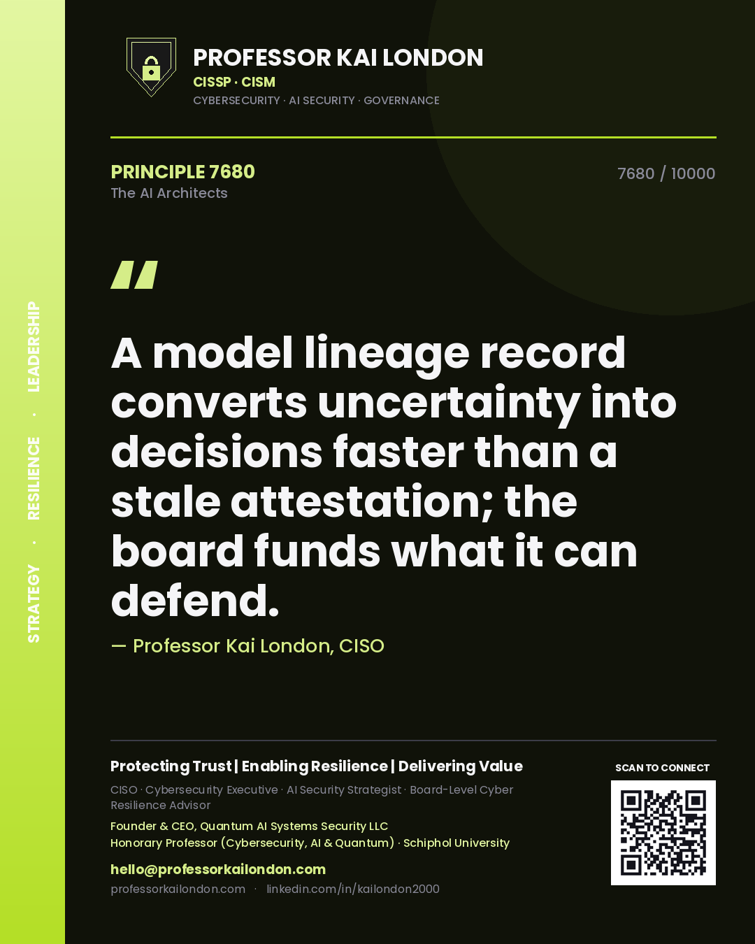 Professor Kai London principle 7680: A model lineage record converts uncertainty into decisions faster than a stale attestation; the board funds what it can defend.