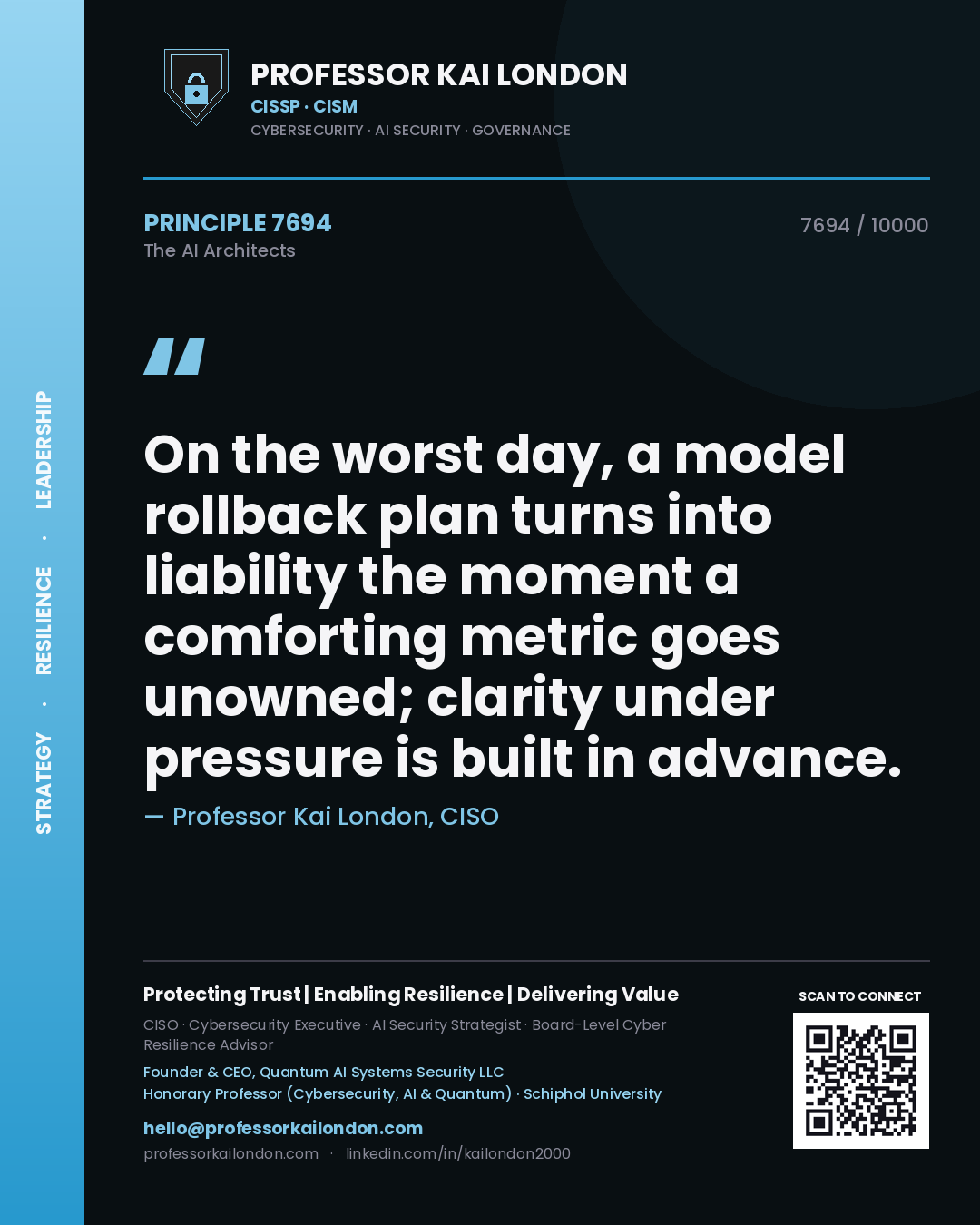 Professor Kai London principle 7694: On the worst day, a model rollback plan turns into liability the moment a comforting metric goes unowned; clarity under pressure is built in advance.