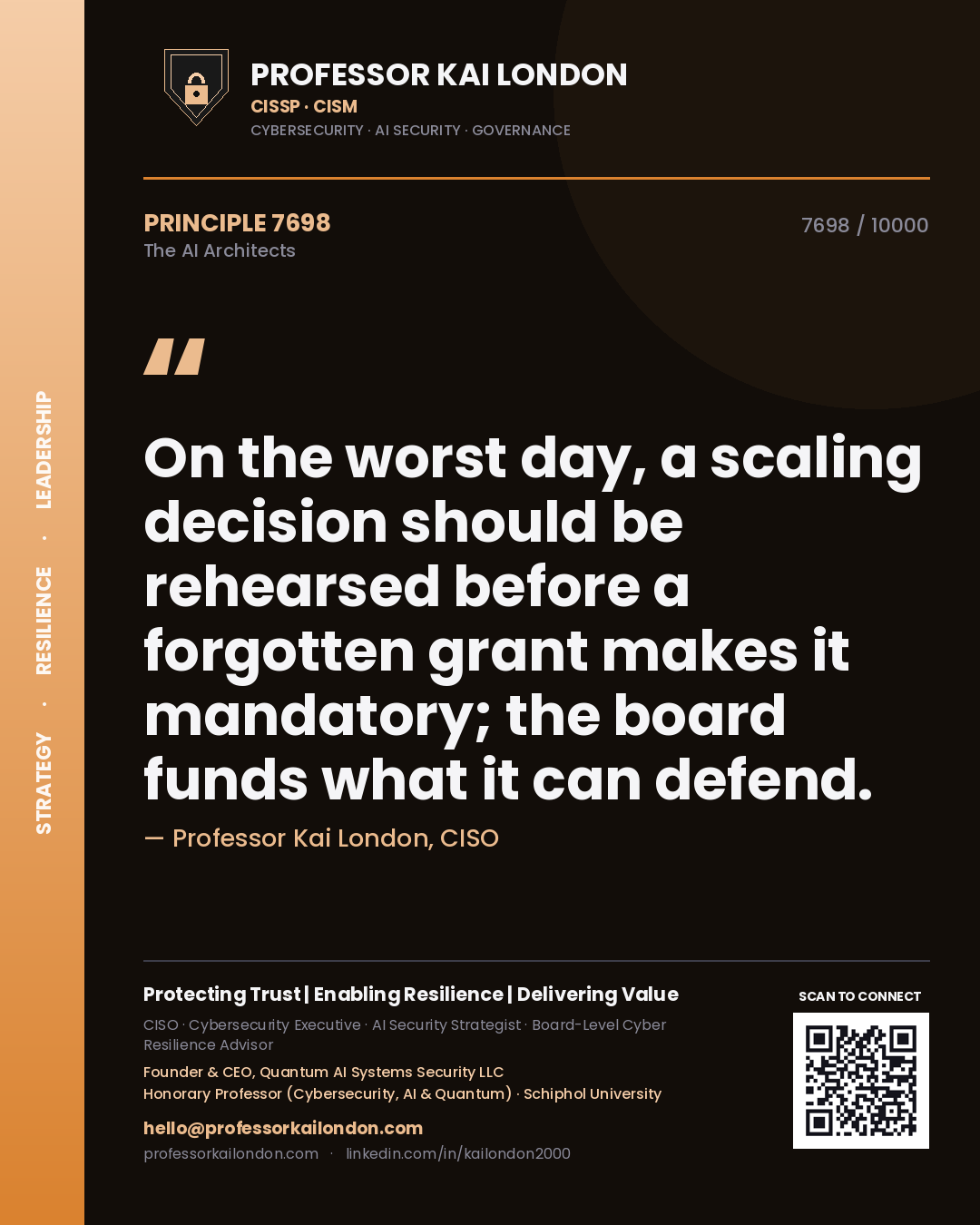 Professor Kai London principle 7698: On the worst day, a scaling decision should be rehearsed before a forgotten grant makes it mandatory; the board funds what it can defend.