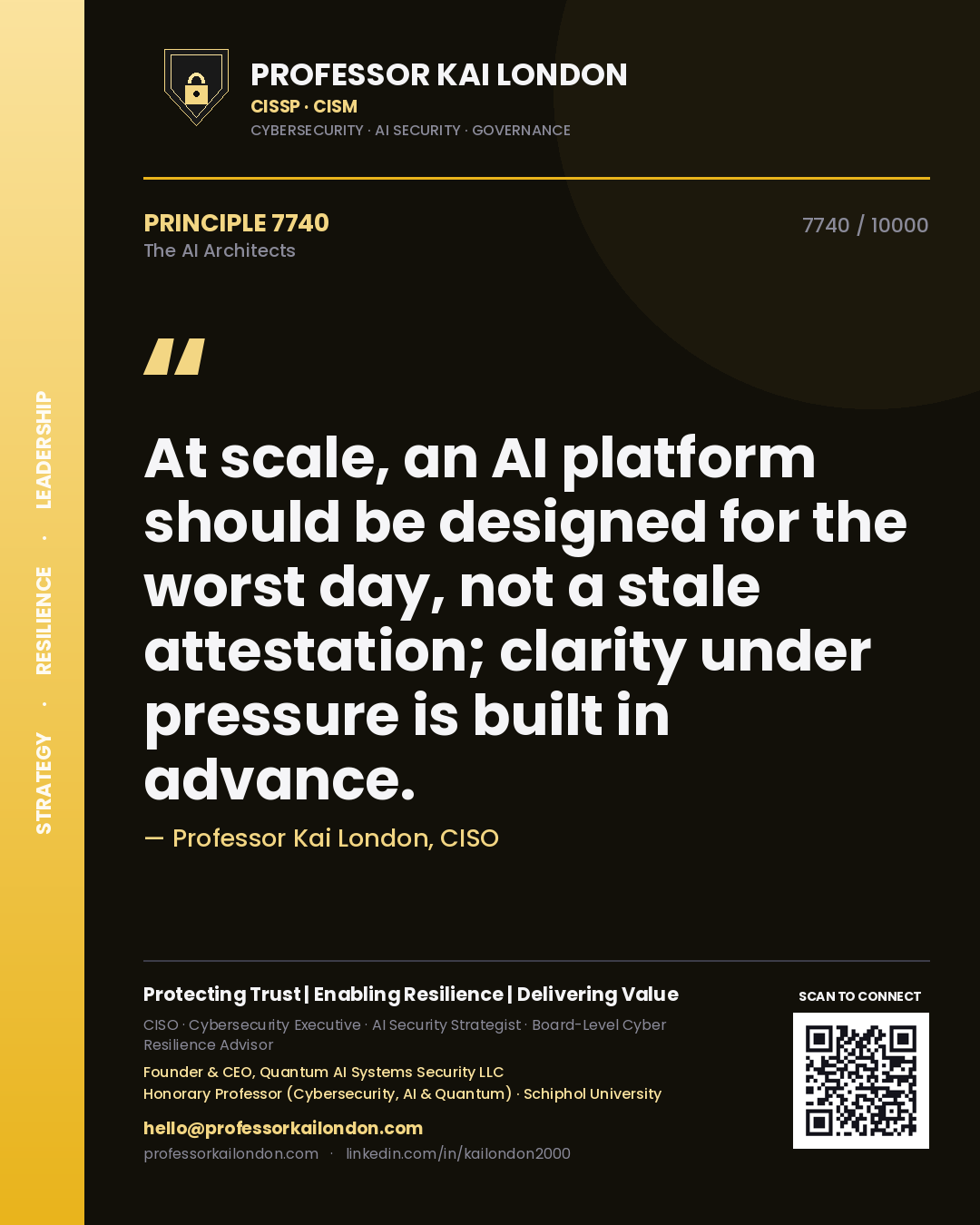 Professor Kai London principle 7740: At scale, an AI platform should be designed for the worst day, not a stale attestation; clarity under pressure is built in advance.