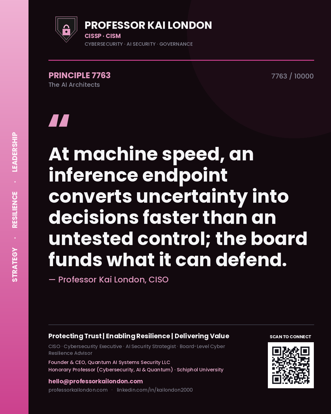 Professor Kai London principle 7763: At machine speed, an inference endpoint converts uncertainty into decisions faster than an untested control; the board funds what it can defend.
