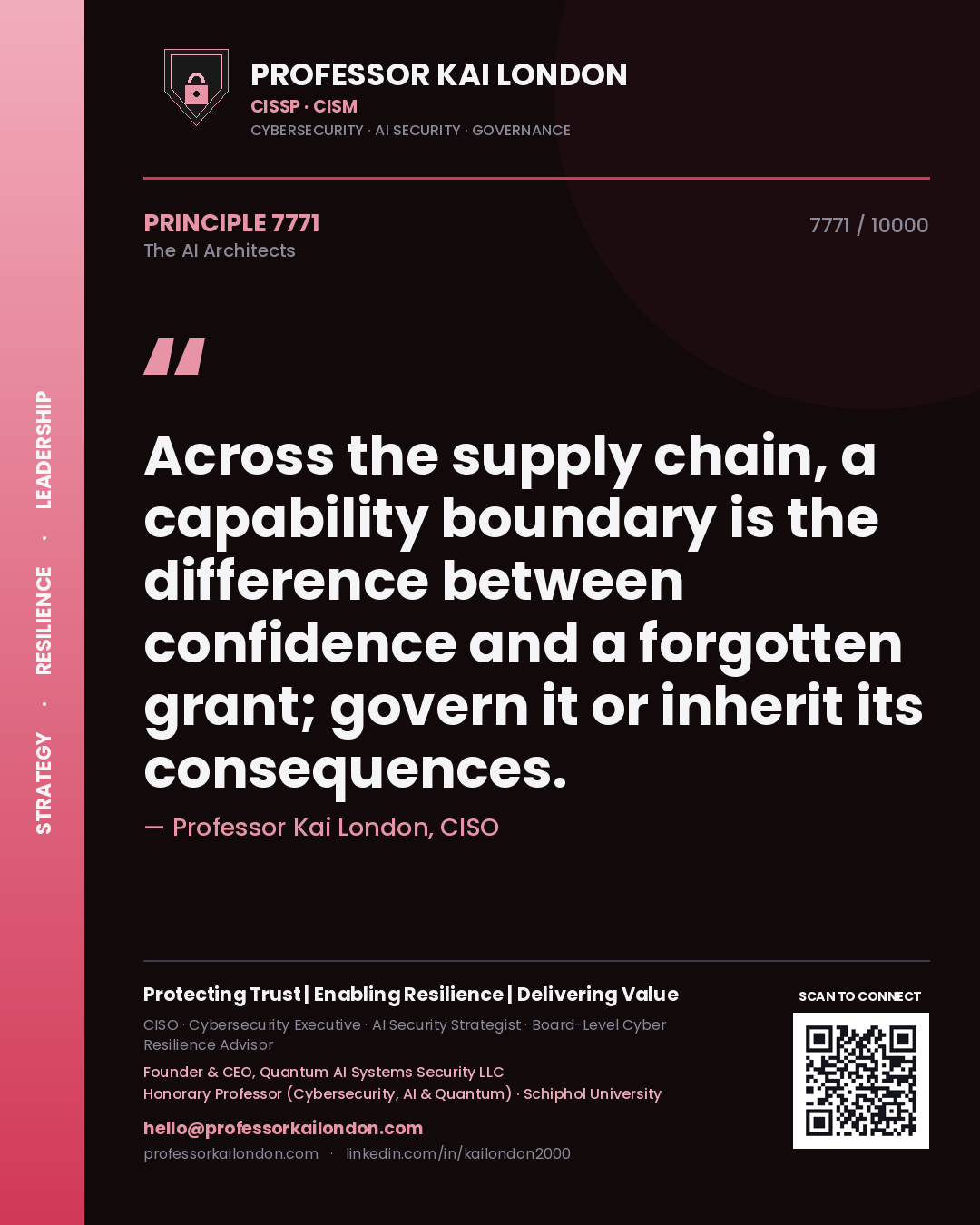 Professor Kai London principle 7771: Across the supply chain, a capability boundary is the difference between confidence and a forgotten grant; govern it or inherit its consequences.