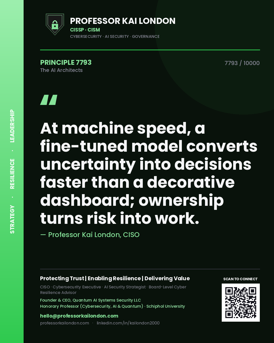 Professor Kai London principle 7793: At machine speed, a fine-tuned model converts uncertainty into decisions faster than a decorative dashboard; ownership turns risk into work.